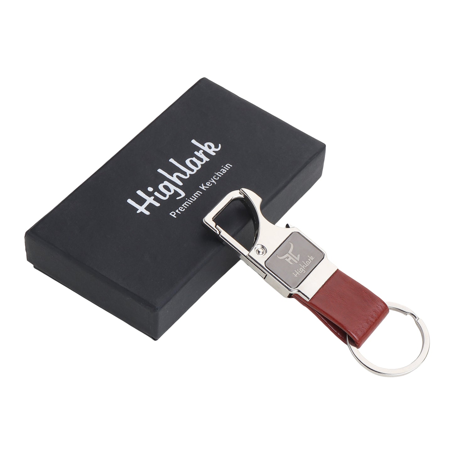 Highlark Premium Keychain for Men & Women | Stylish Metal Key Ring with Leather-Finish Strap | Gift Box