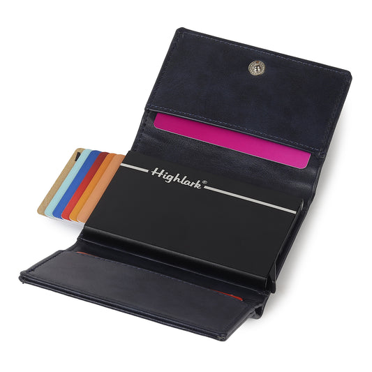Highlark Blue RFID Pop-Up Leather Wallet Card Holder for Men