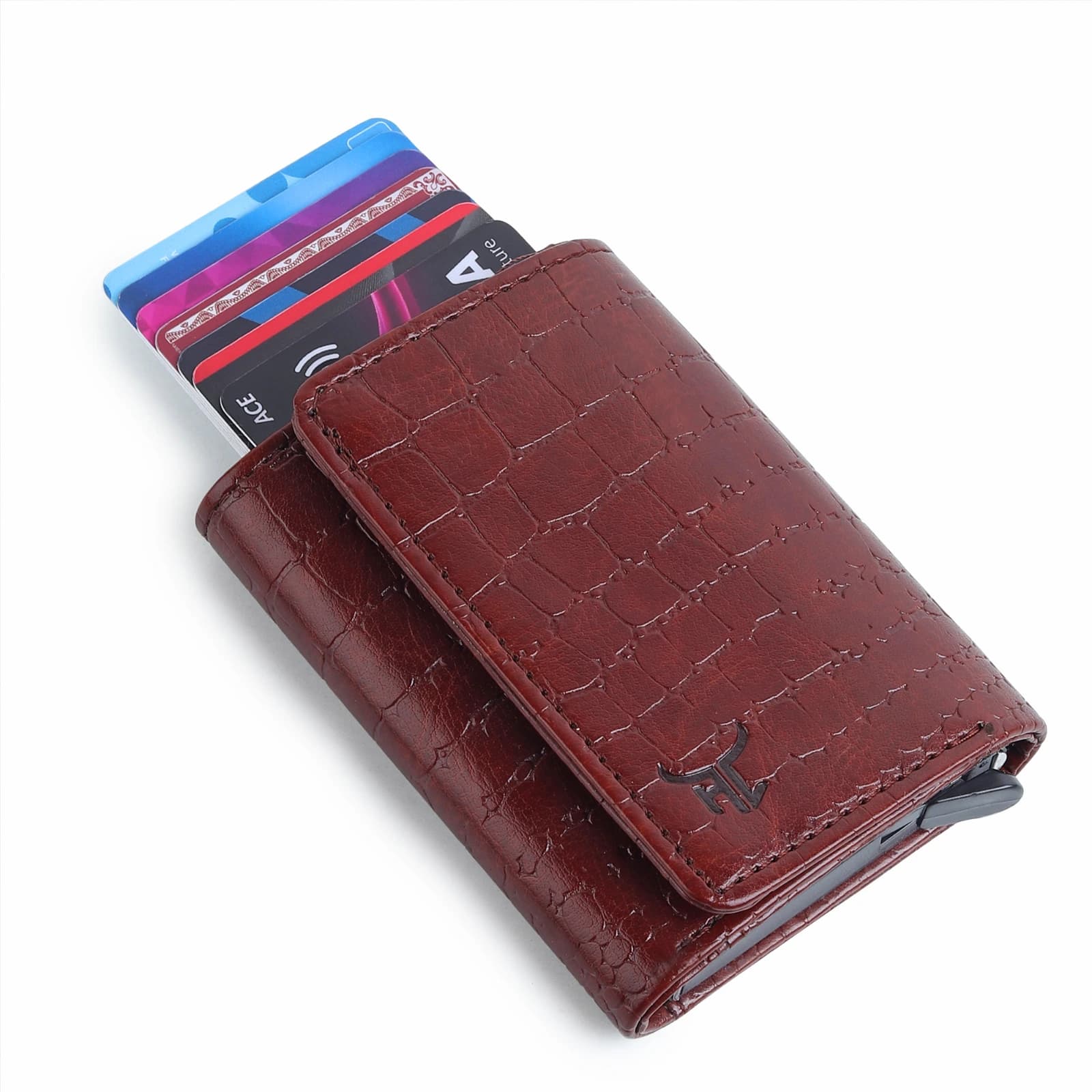 Highlark Premium Croco Leather Card Holder for Men | Pop-Up Aluminium Wallet | RFID Protected | Holds Up to 10 Cards 1
