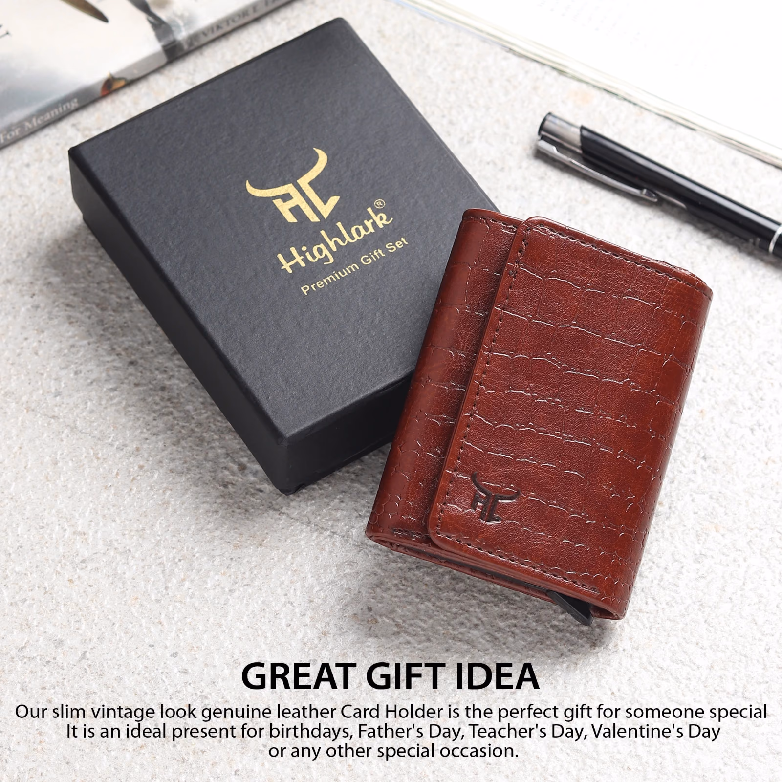 Highlark Premium Croco Leather Card Holder for Men | Pop-Up Aluminium Wallet | RFID Protected | Holds Up to 10 Cards 6