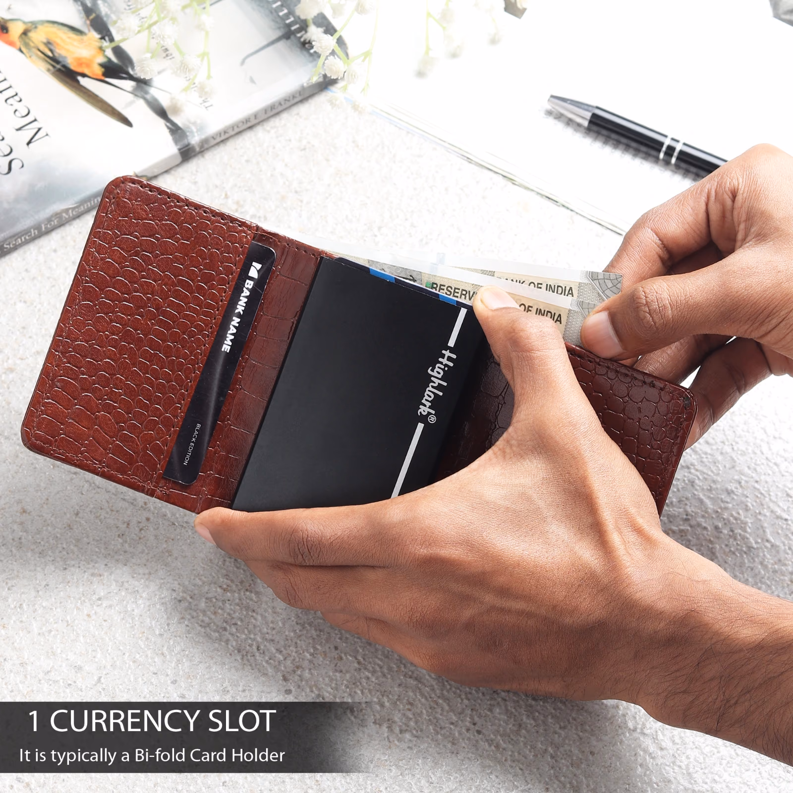 Highlark Premium Croco Leather Card Holder for Men | Pop-Up Aluminium Wallet | RFID Protected | Holds Up to 10 Cards 2
