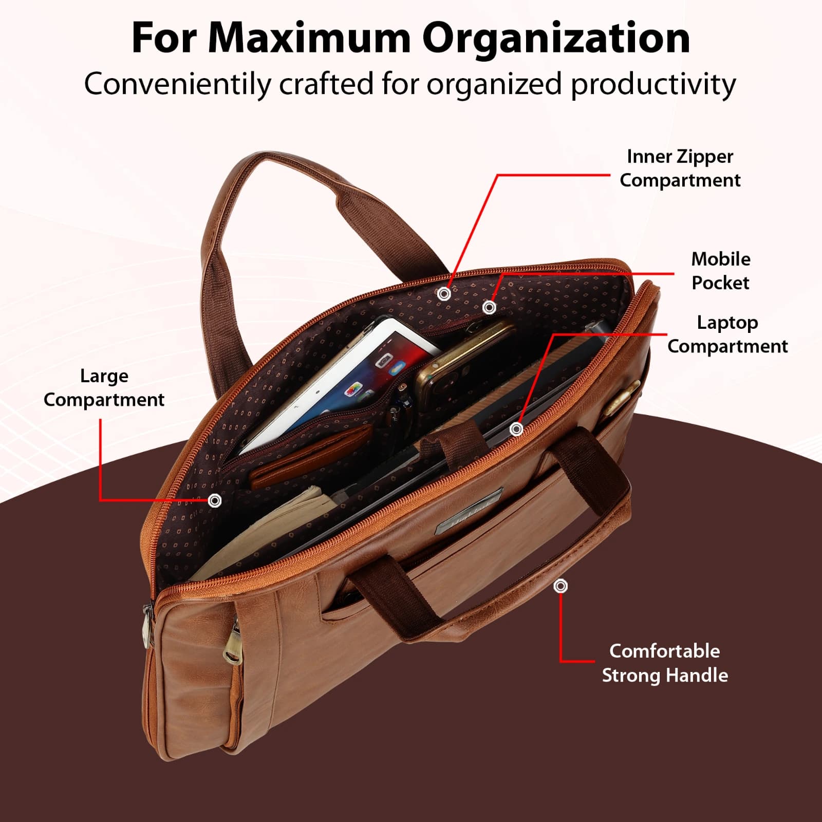 Highlark Premium Laptop Bag for Men & Women | 15.5 Inch Laptop Briefcase | Large Capacity Office Business Bag with Multiple Compartments, Adjustable Shoulder Strap & Trolley Sleeve 3