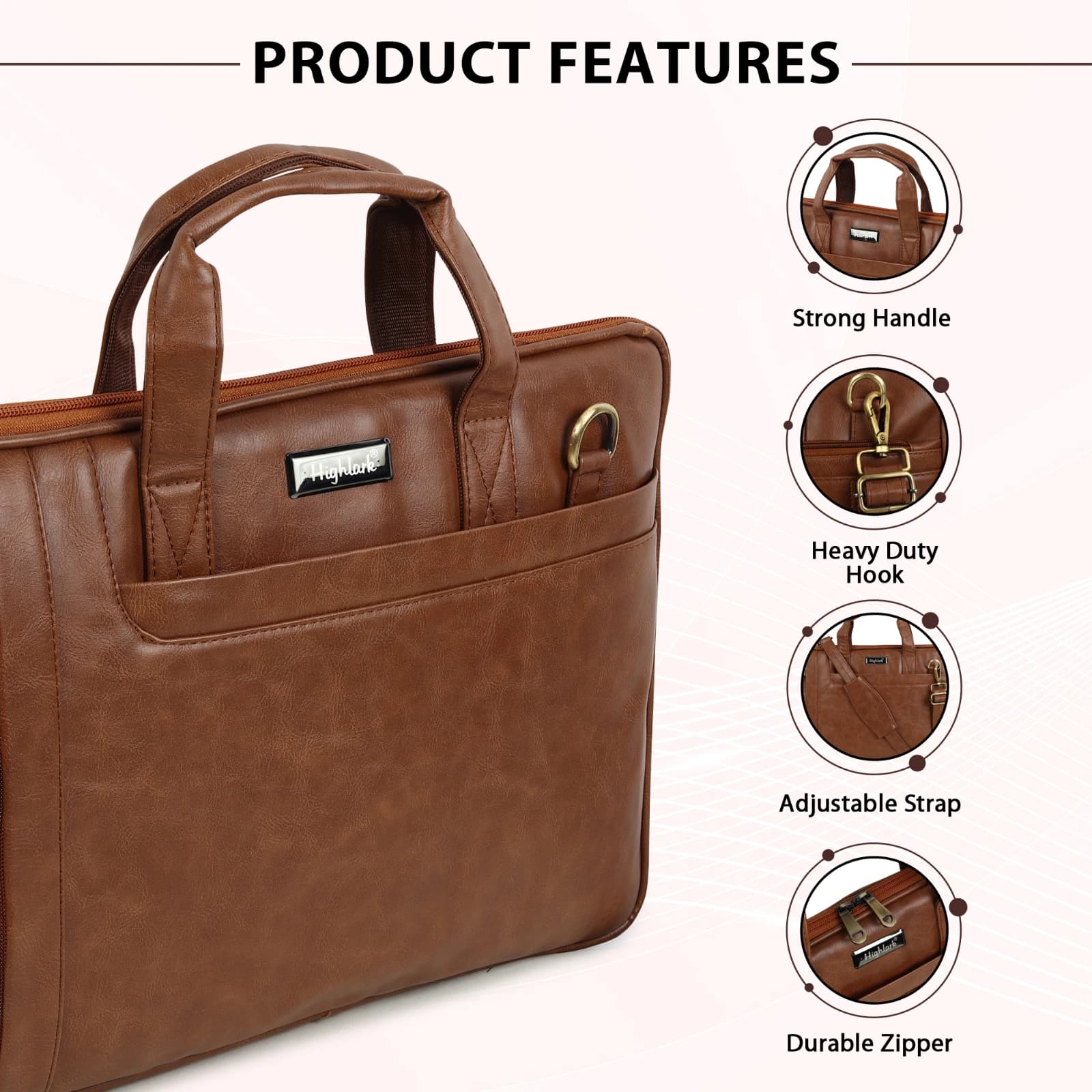 Highlark Premium Laptop Bag for Men & Women | 15.5 Inch Laptop Briefcase | Large Capacity Office Business Bag with Multiple Compartments, Adjustable Shoulder Strap & Trolley Sleeve 4