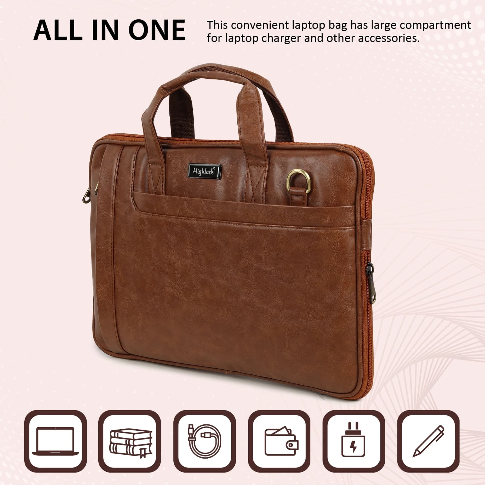 Highlark Premium Laptop Bag for Men & Women | 15.5 Inch Laptop Briefcase | Large Capacity Office Business Bag with Multiple Compartments, Adjustable Shoulder Strap & Trolley Sleeve 7