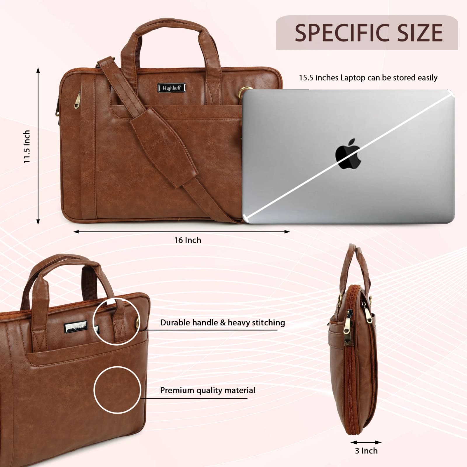 Highlark Premium Laptop Bag for Men & Women | 15.5 Inch Laptop Briefcase | Large Capacity Office Business Bag with Multiple Compartments, Adjustable Shoulder Strap & Trolley Sleeve 6
