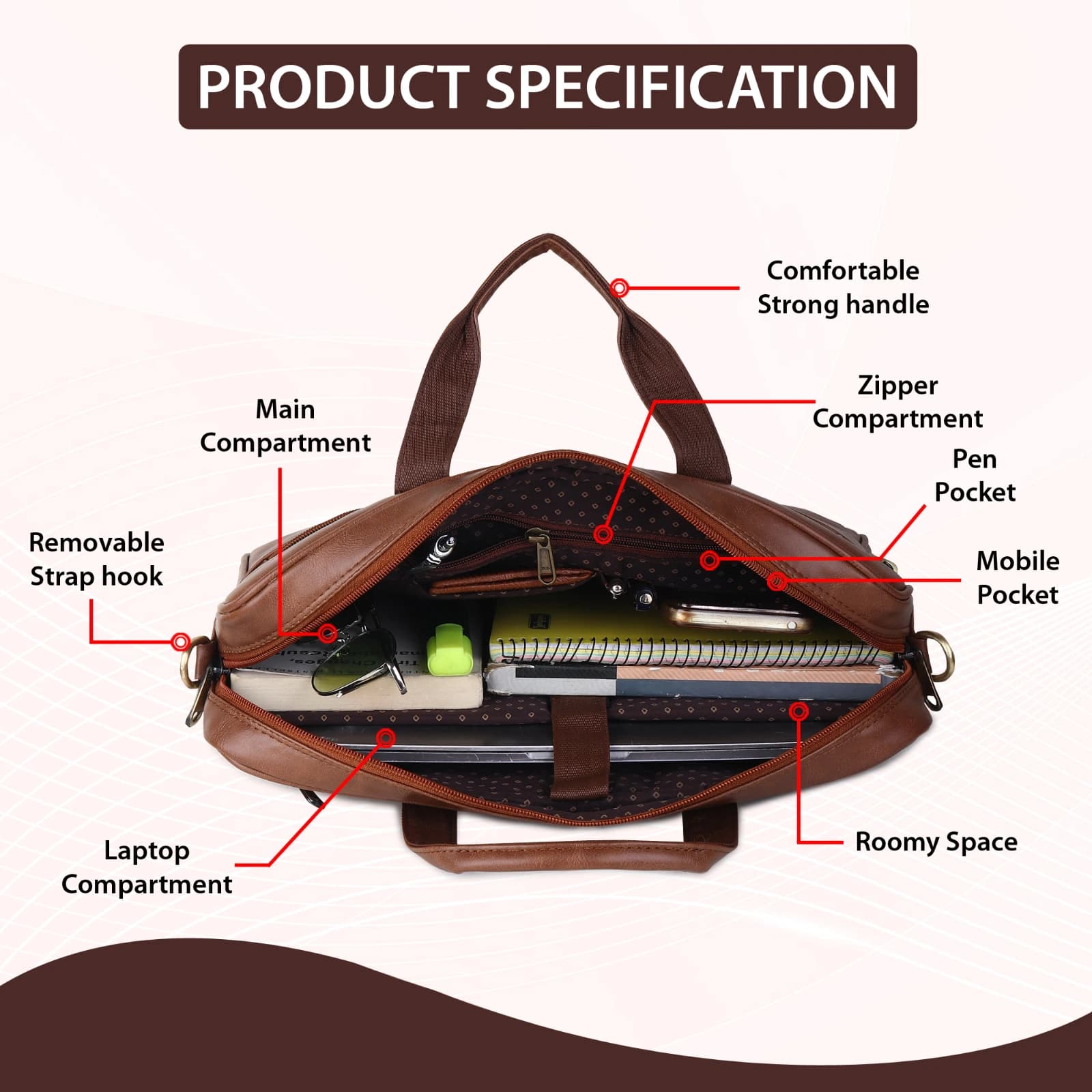 Highlark Premium Laptop Bag for Men & Women | 15.5 Inch Laptop Briefcase | Large Capacity Office Business Bag with Multiple Compartments, Adjustable Shoulder Strap & Trolley Sleeve 2