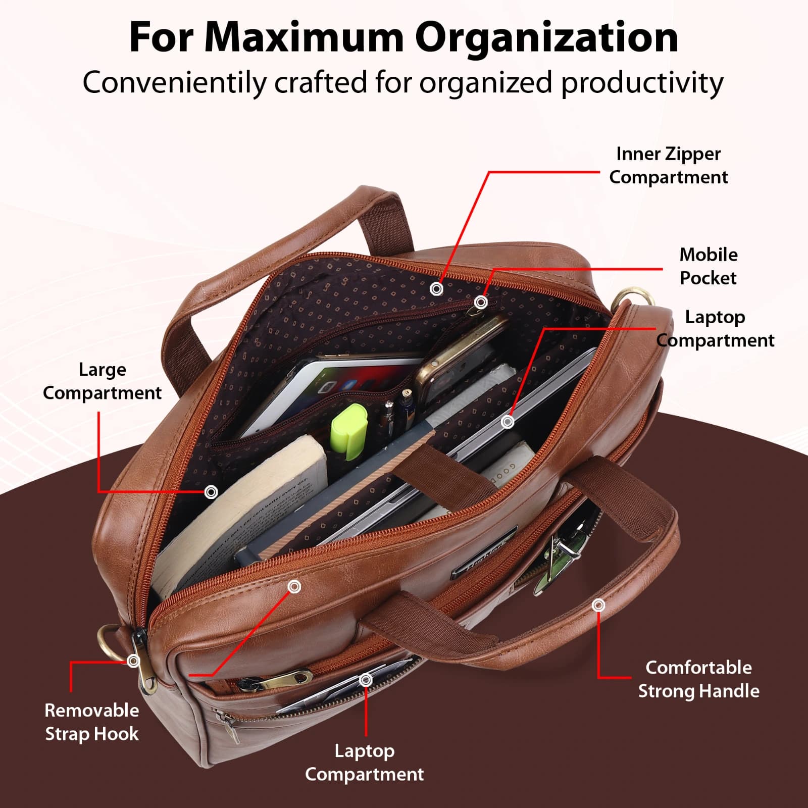 Highlark Premium Laptop Bag for Men & Women | 15.5 Inch Laptop Briefcase | Large Capacity Office Business Bag with Multiple Compartments, Adjustable Shoulder Strap & Trolley Sleeve 3