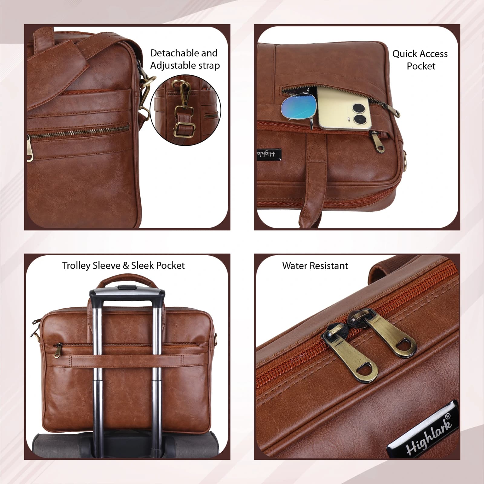 Highlark Premium Laptop Bag for Men & Women | 15.5 Inch Laptop Briefcase | Large Capacity Office Business Bag with Multiple Compartments, Adjustable Shoulder Strap & Trolley Sleeve 4