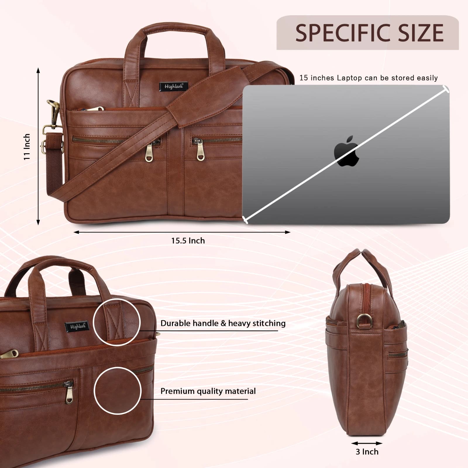 Highlark Premium Laptop Bag for Men & Women | 15.5 Inch Laptop Briefcase | Large Capacity Office Business Bag with Multiple Compartments, Adjustable Shoulder Strap & Trolley Sleeve 5