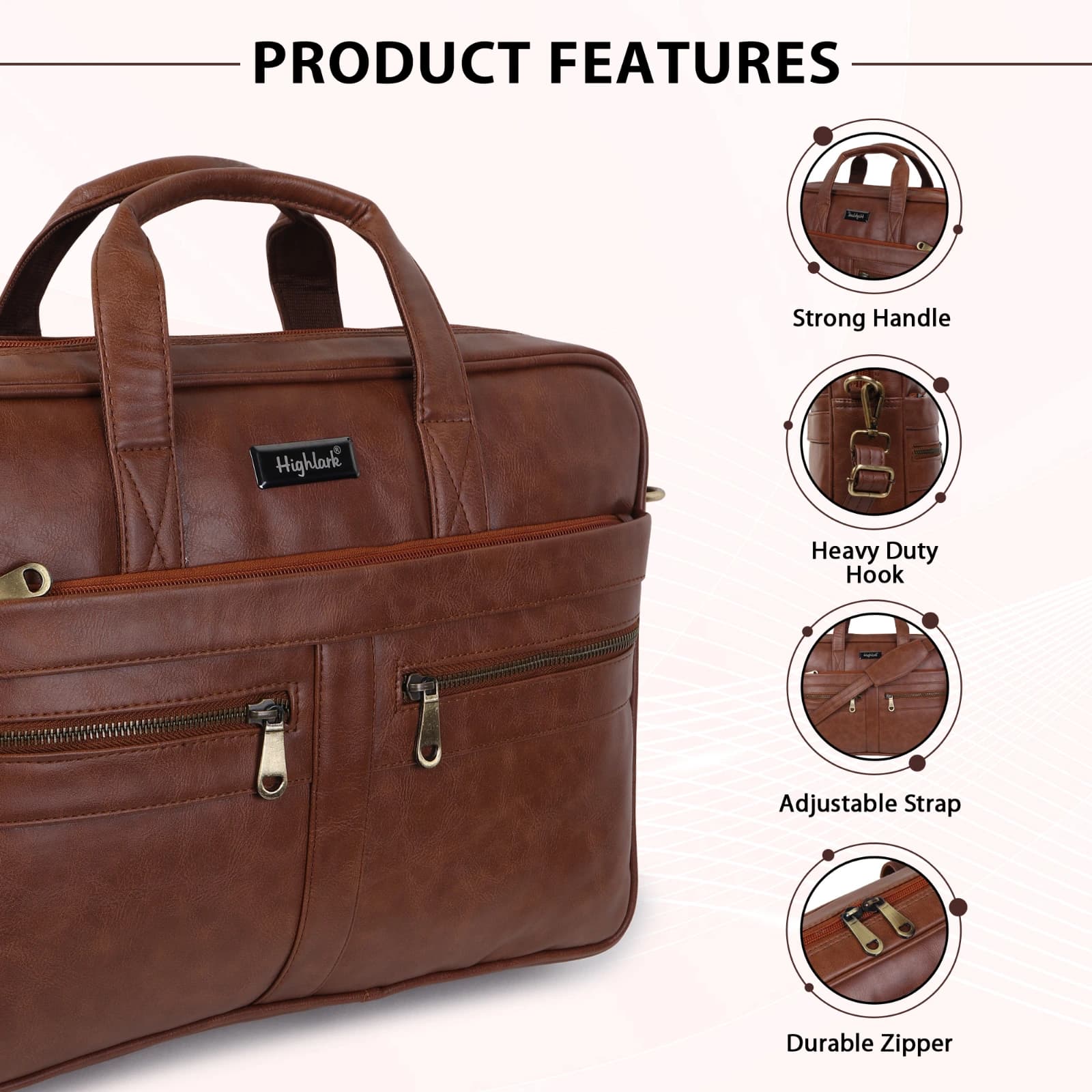 Highlark Premium Laptop Bag for Men & Women | 15.5 Inch Laptop Briefcase | Large Capacity Office Business Bag with Multiple Compartments, Adjustable Shoulder Strap & Trolley Sleeve 7