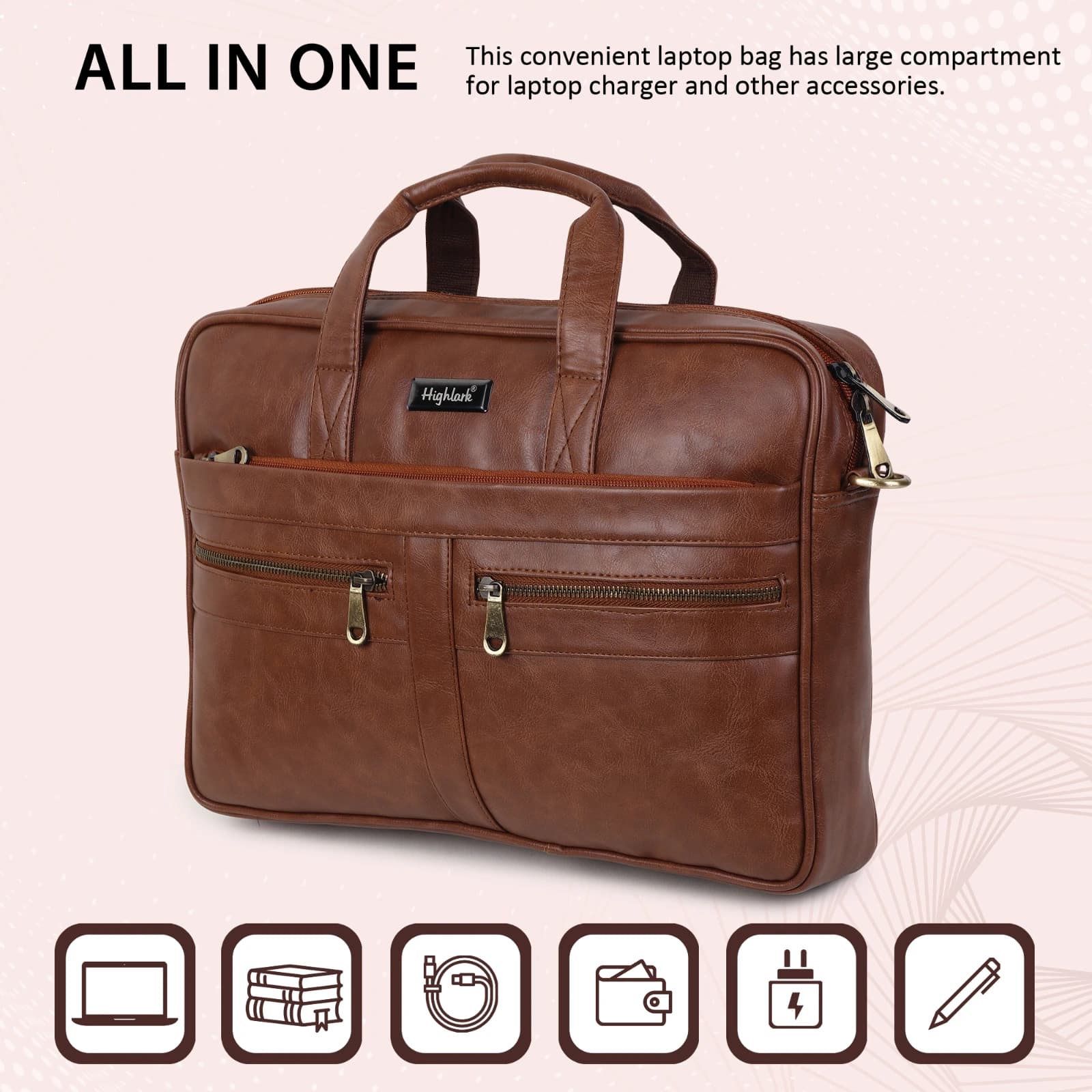 Highlark Premium Laptop Bag for Men & Women | 15.5 Inch Laptop Briefcase | Large Capacity Office Business Bag with Multiple Compartments, Adjustable Shoulder Strap & Trolley Sleeve 6