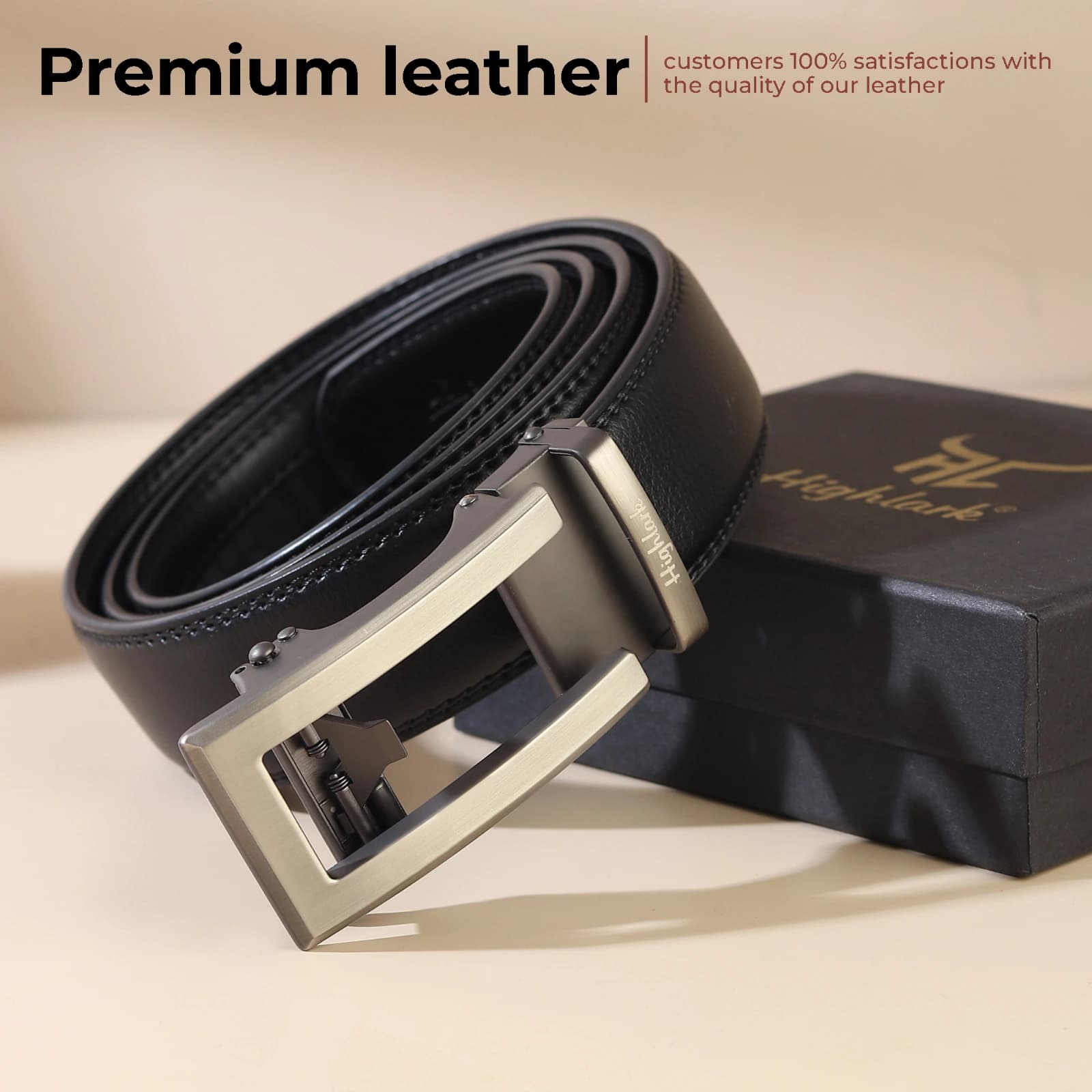 Highlark Premium Leather Belt for Men | Stylish Formal & Casual Belt with Stainless Steel Metal Buckle | Black Belt for Men 6