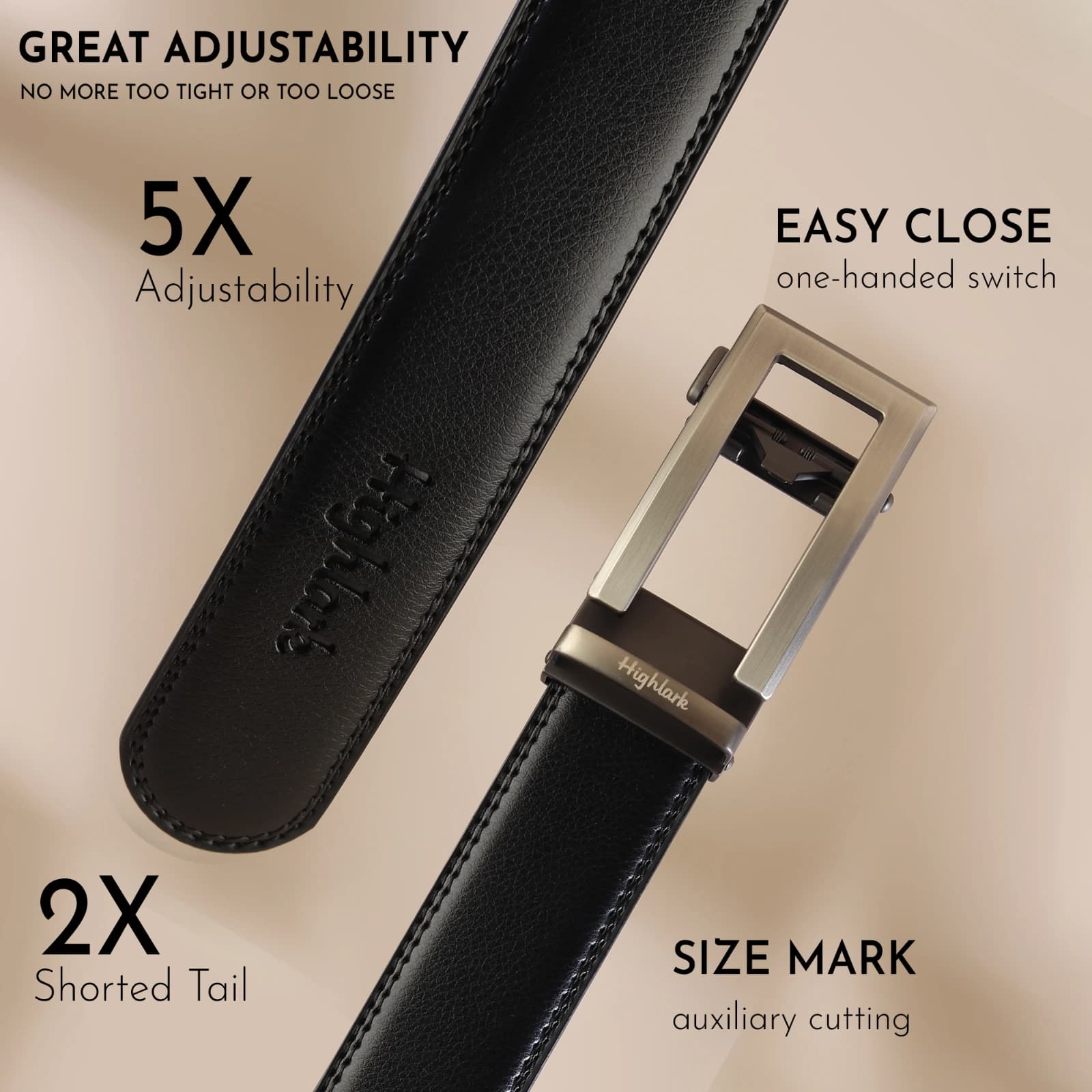 Highlark Premium Leather Belt for Men | Stylish Formal & Casual Belt with Stainless Steel Metal Buckle | Black Belt for Men 7