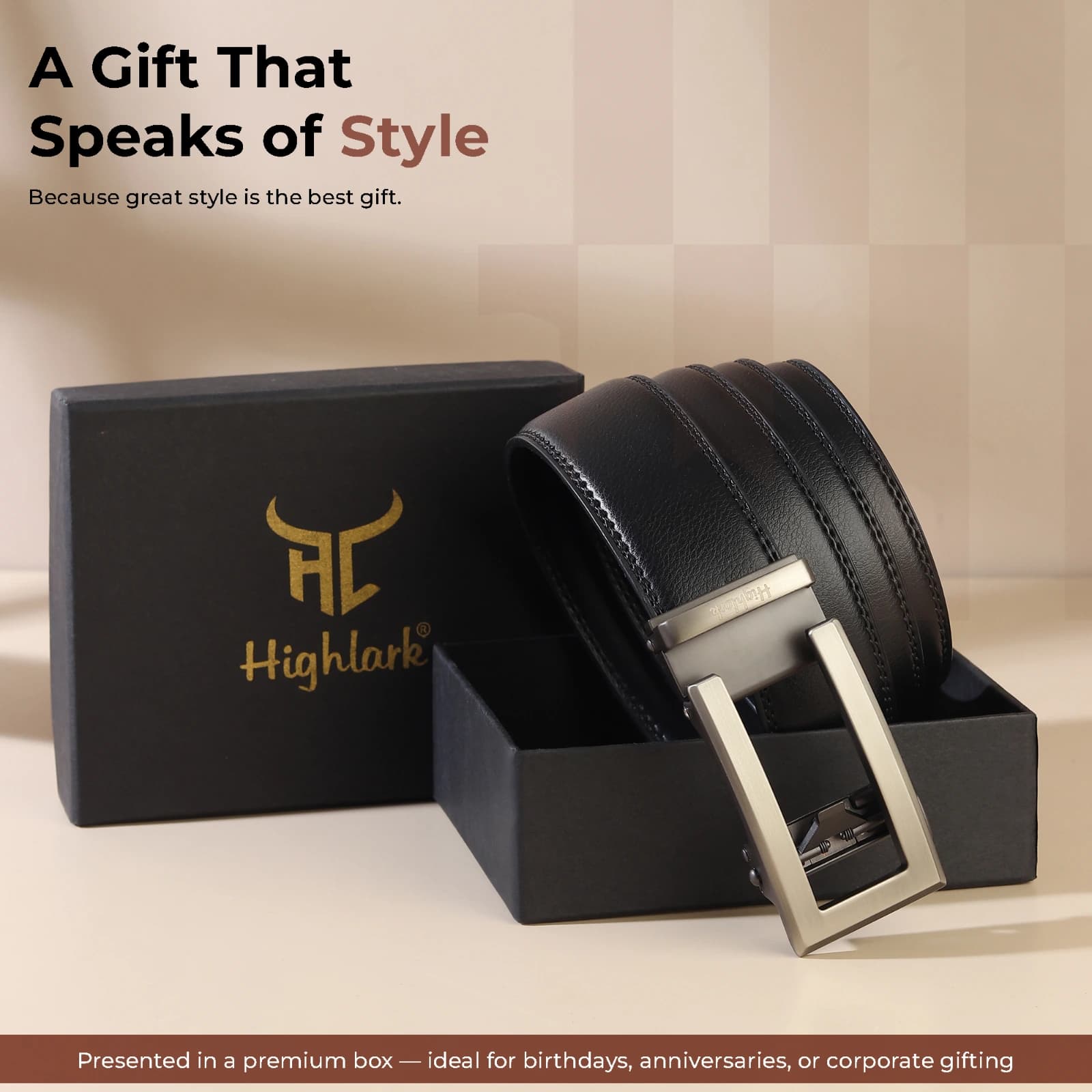 Highlark Premium Leather Belt for Men | Stylish Formal & Casual Belt with Stainless Steel Metal Buckle | Black Belt for Men 8