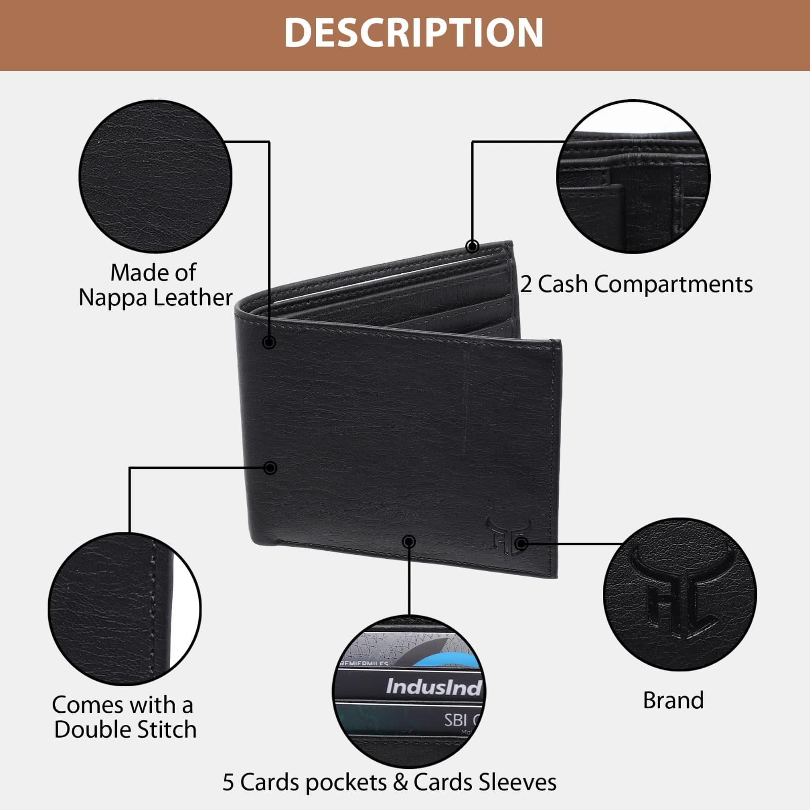 Highlark Executive Smooth Leather Bi-Fold Wallet – Midnight Black 4