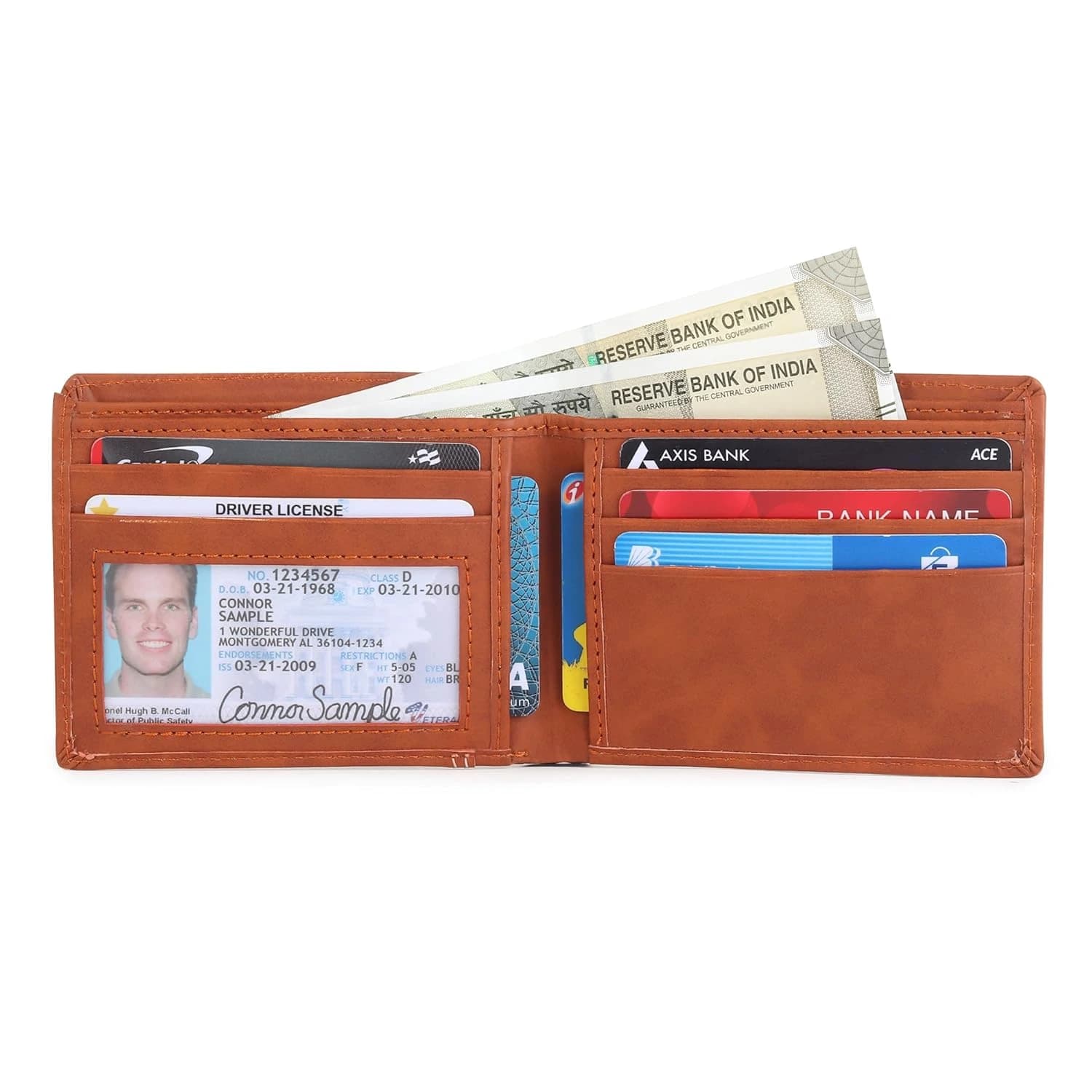 Highlark Tan Leather Bi-Fold Pocket Wallet – Striped Ribbon Accent 3