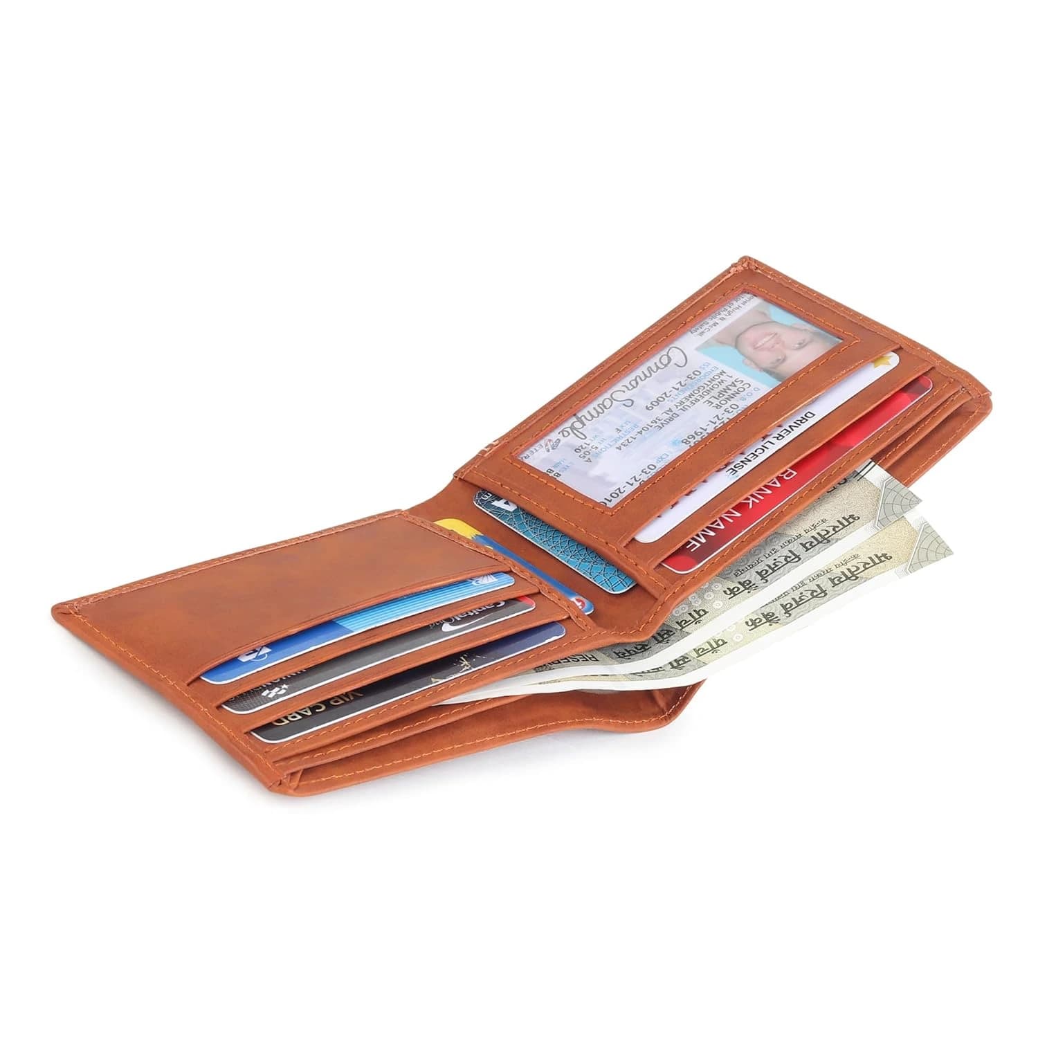 Highlark Tan Leather Bi-Fold Pocket Wallet – Striped Ribbon Accent 2