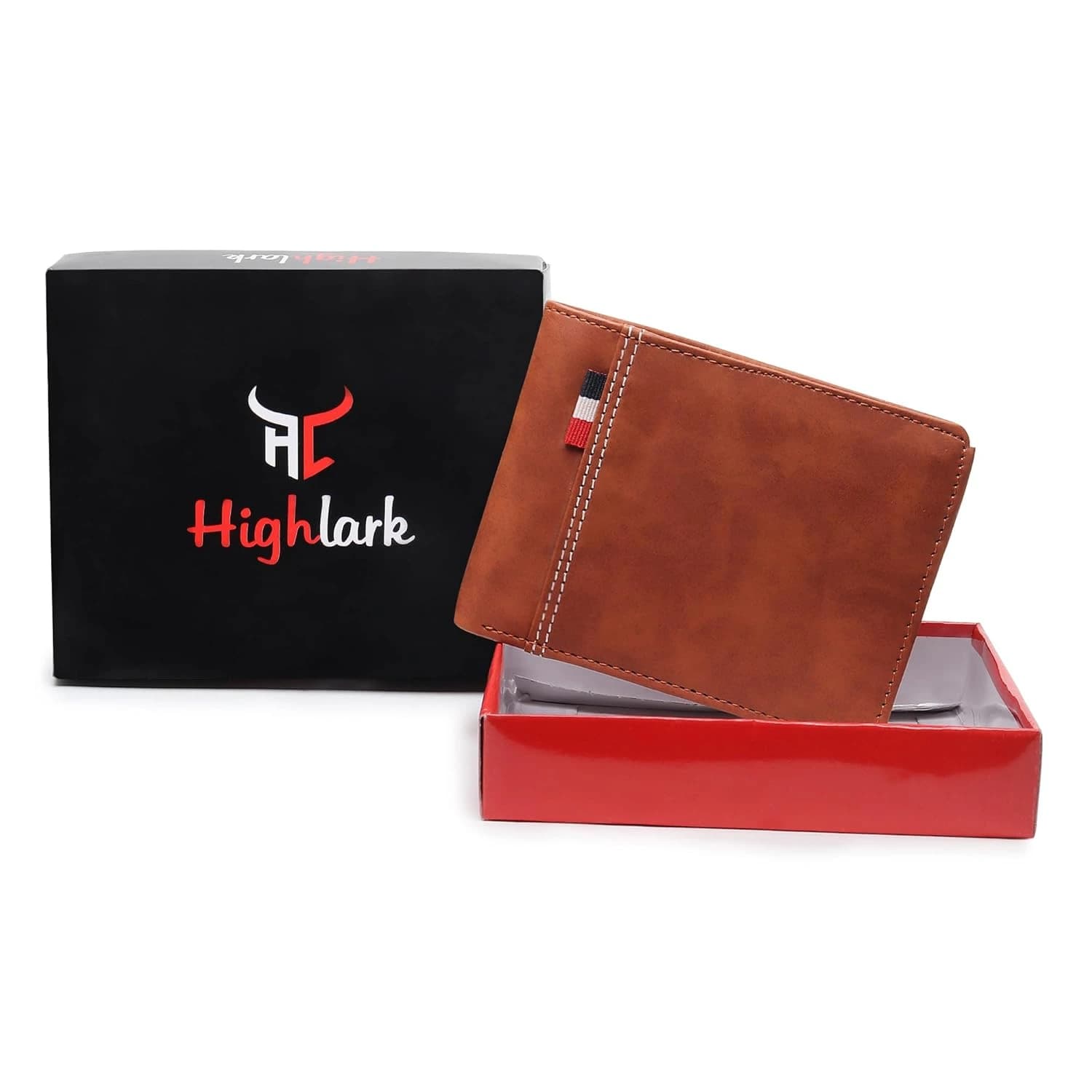Highlark Tan Leather Bi-Fold Pocket Wallet – Striped Ribbon Accent 6