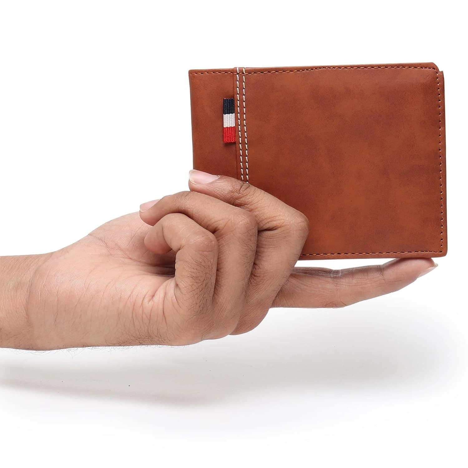 Highlark Tan Leather Bi-Fold Pocket Wallet – Striped Ribbon Accent 5
