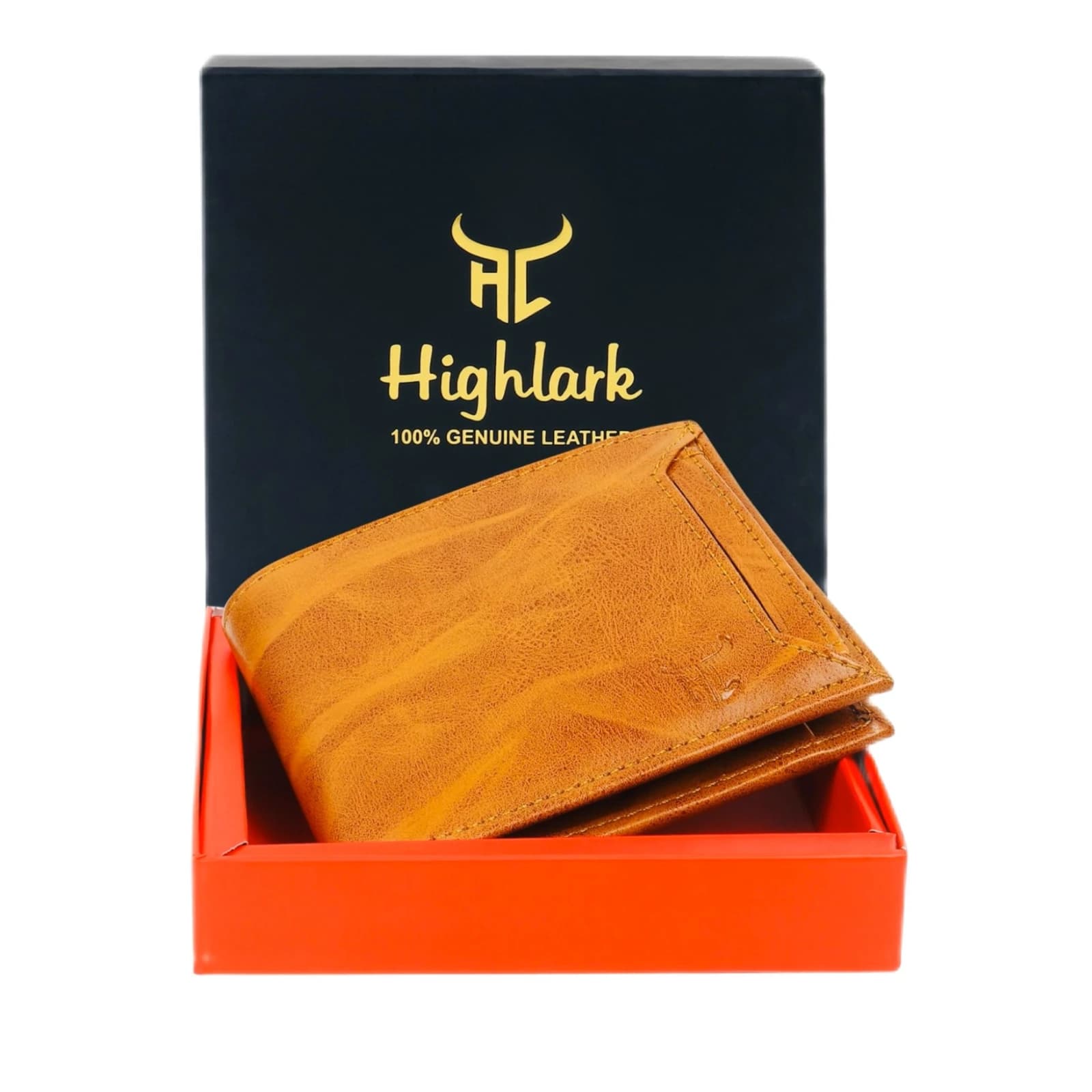 Highlark vintage Marbled Ochre Leather Bi-Fold Pocket Wallet – Front Card Slot 4