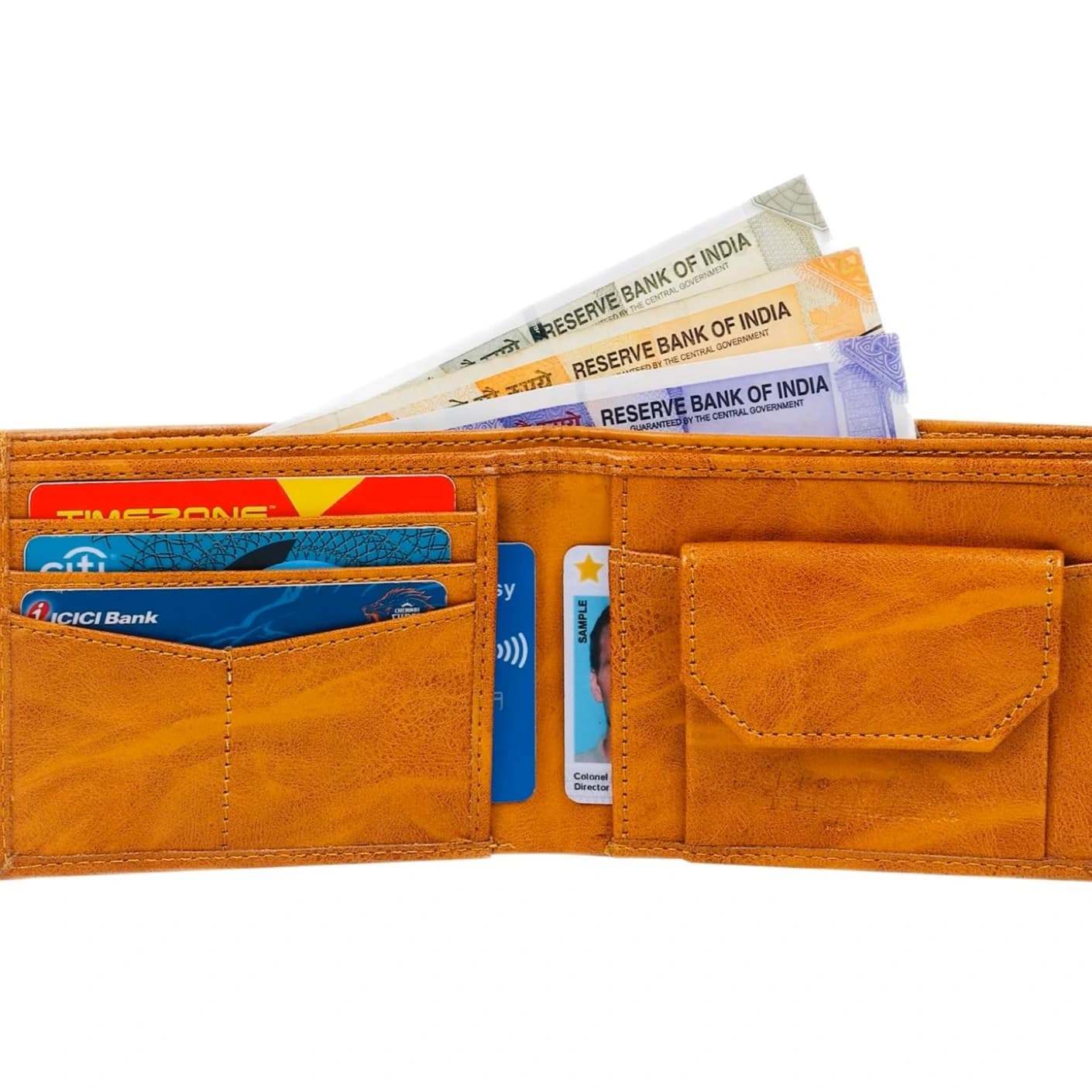 Highlark vintage Marbled Ochre Leather Bi-Fold Pocket Wallet – Front Card Slot 3