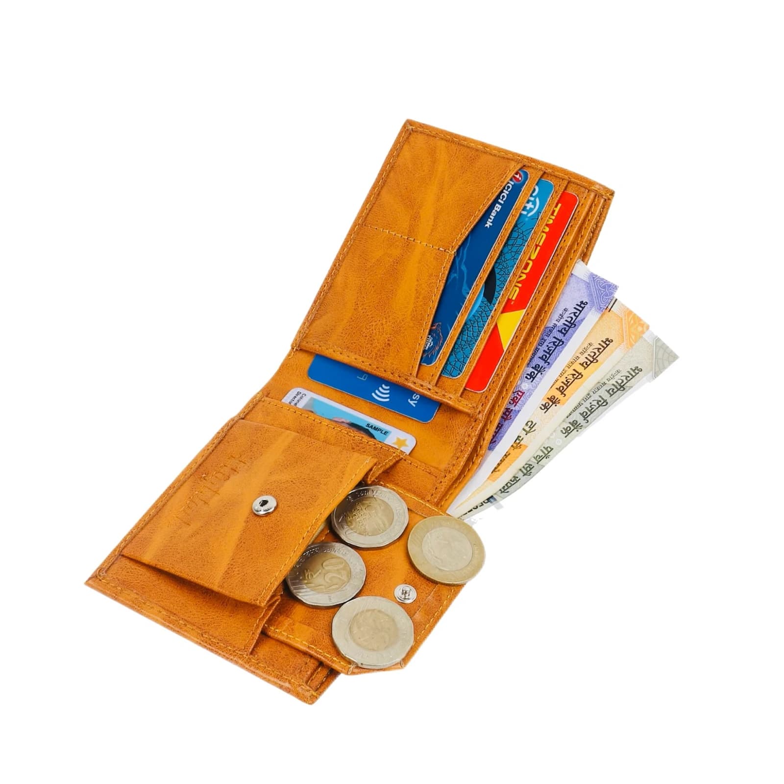 Highlark vintage Marbled Ochre Leather Bi-Fold Pocket Wallet – Front Card Slot 2