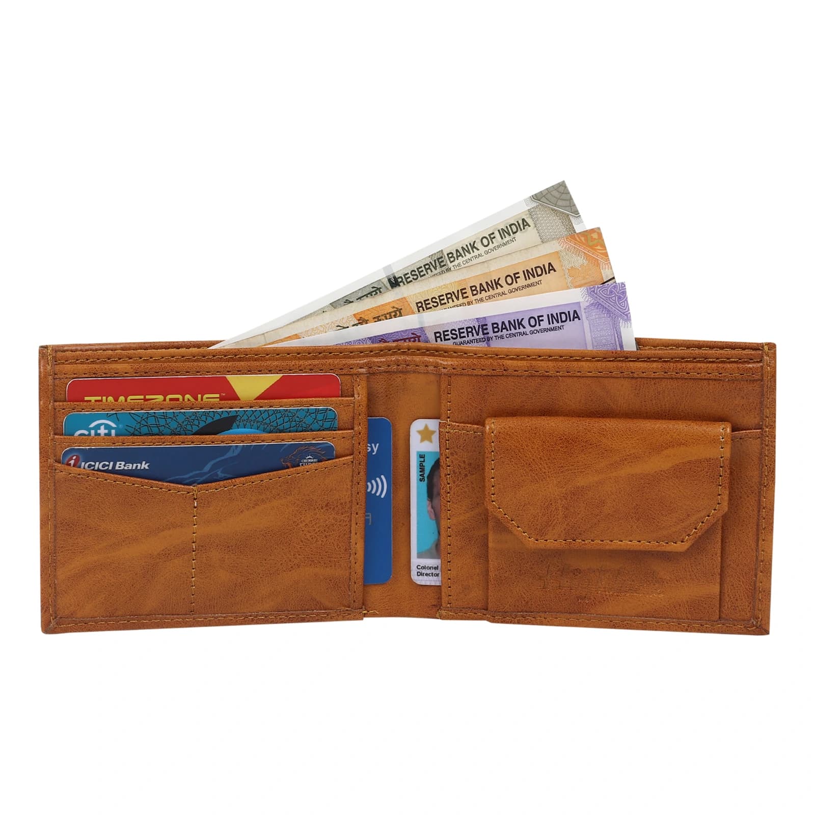 Highlark men's Textured Tan Leather Bi-Fold Wallet with Quick-Access Card Slot 2