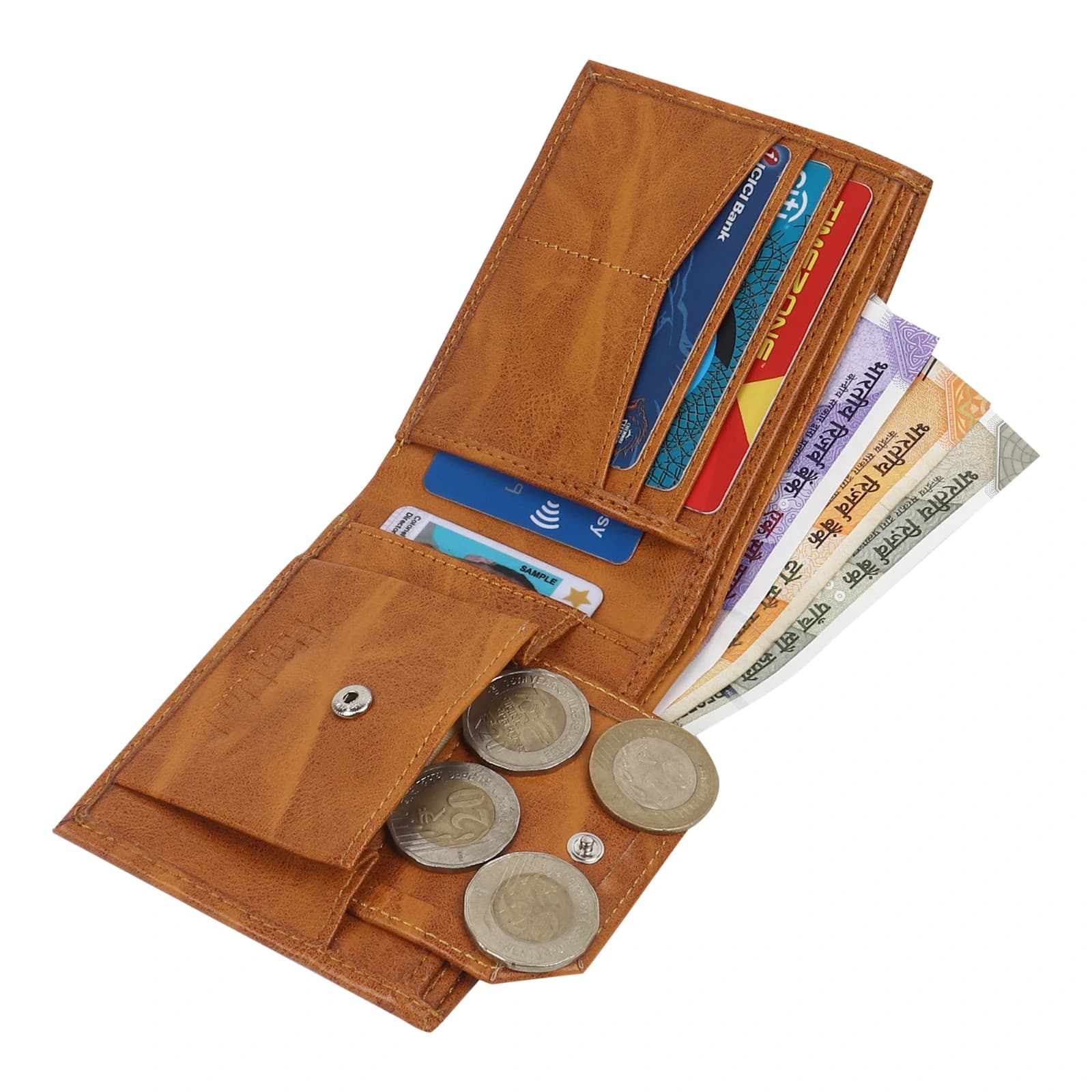 Highlark men's Textured Tan Leather Bi-Fold Wallet with Quick-Access Card Slot 5