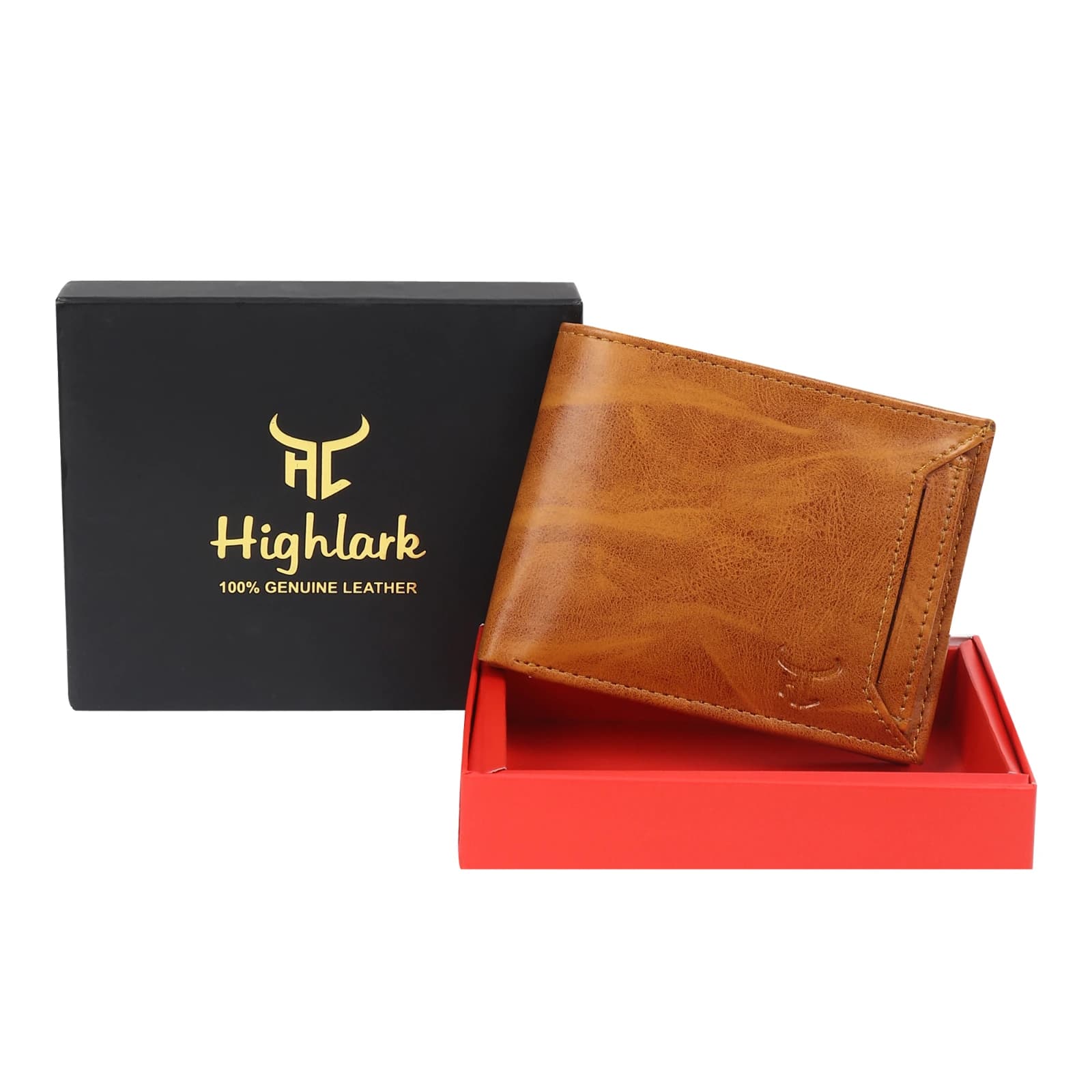 Highlark men's Textured Tan Leather Bi-Fold Wallet with Quick-Access Card Slot 1