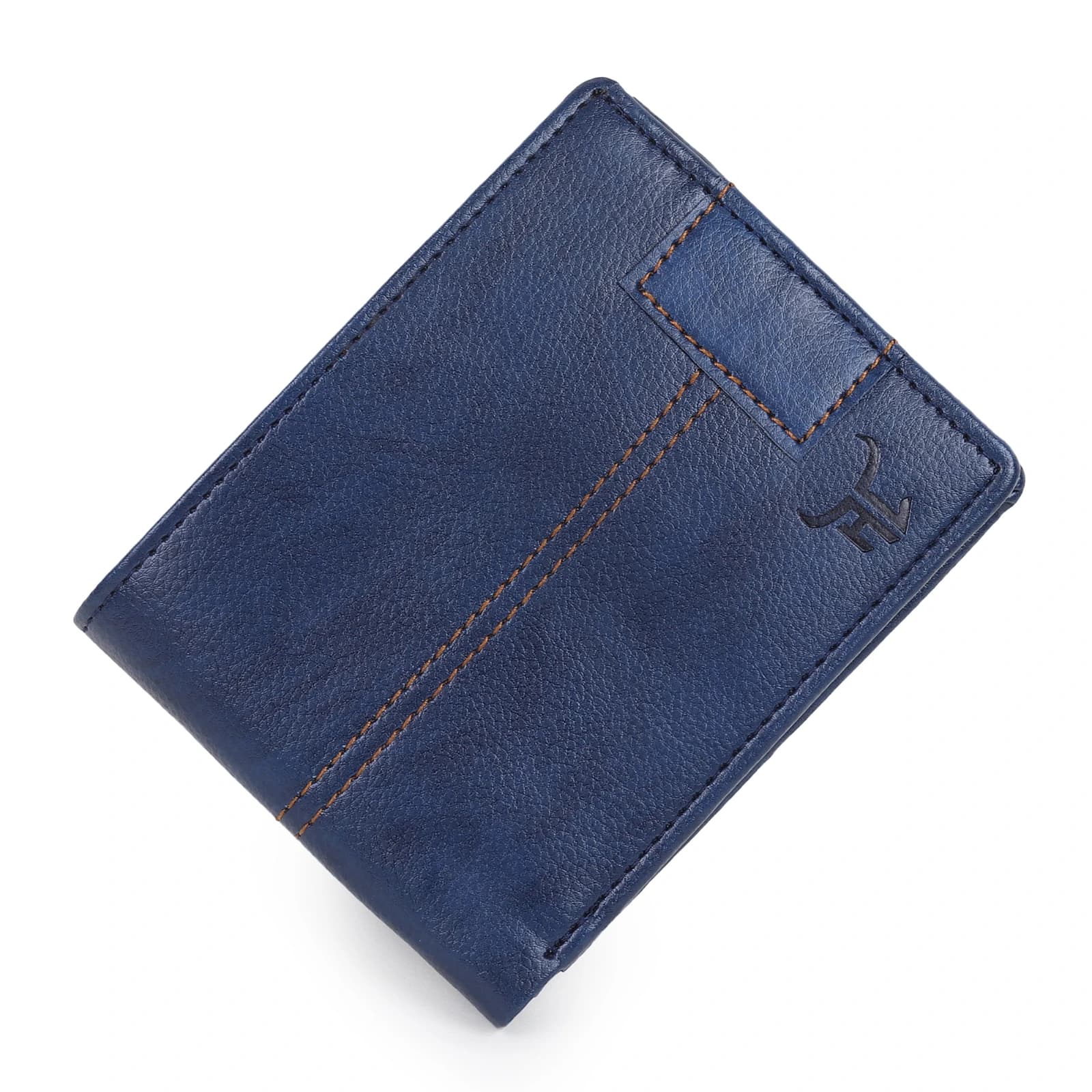 Highlark Men's Blue Leather Bi-Fold Wallet with Contrast Stitch Stripe 1