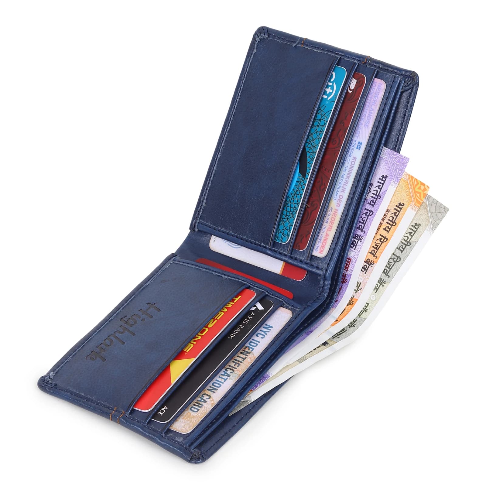 Highlark Men's Blue Leather Bi-Fold Wallet with Contrast Stitch Stripe 3