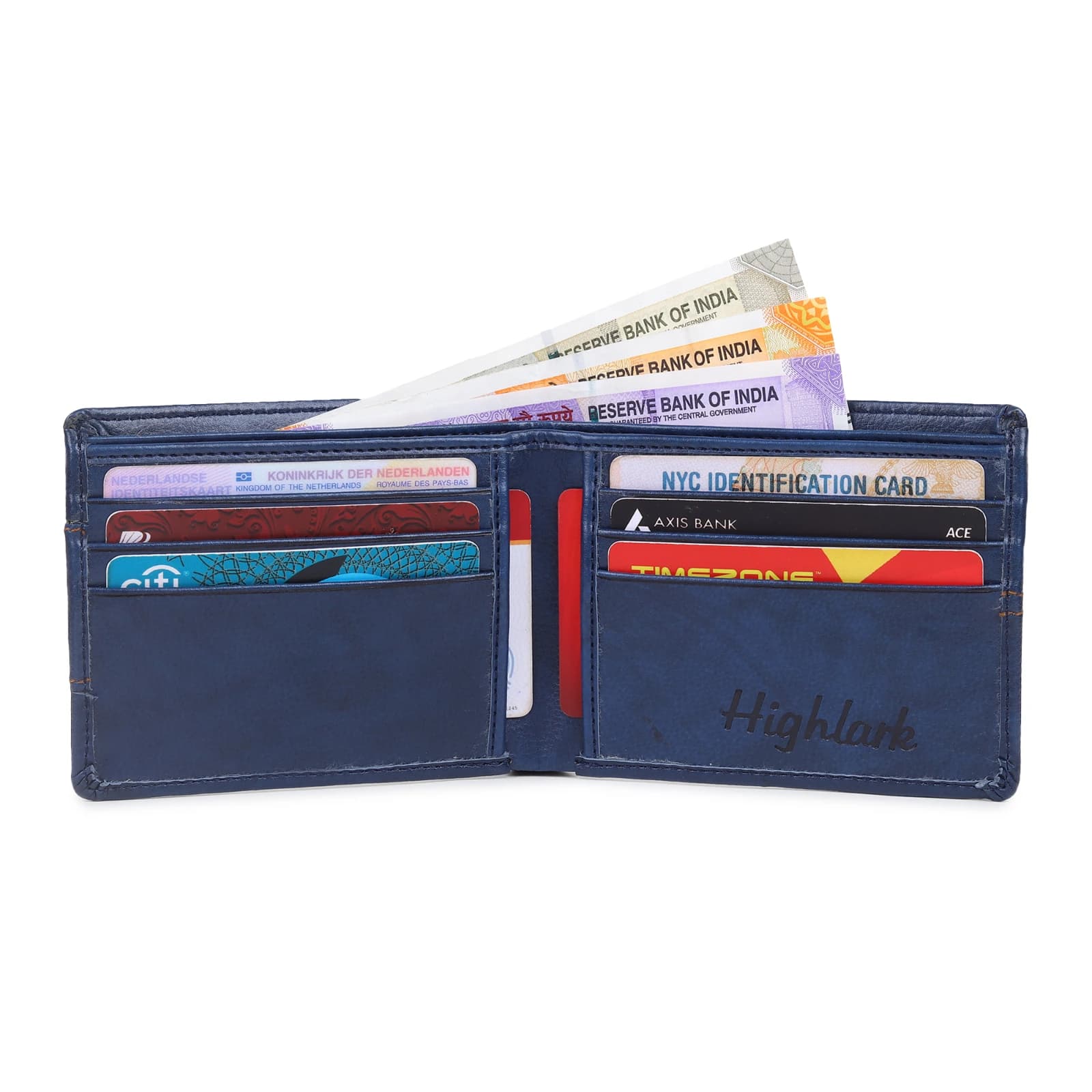 Highlark Men's Blue Leather Bi-Fold Wallet with Contrast Stitch Stripe 2