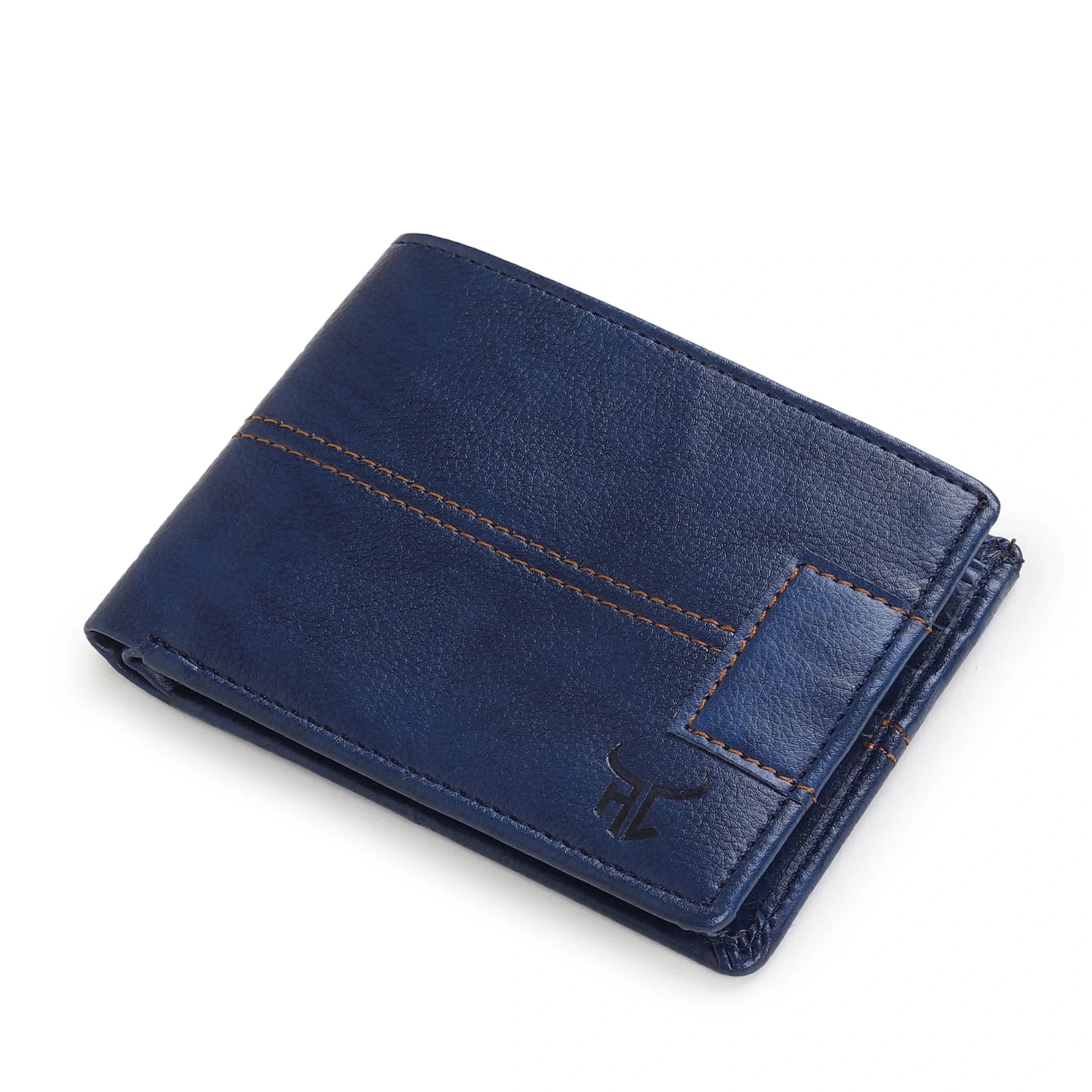 Highlark Men's Blue Leather Bi-Fold Wallet with Contrast Stitch Stripe 5