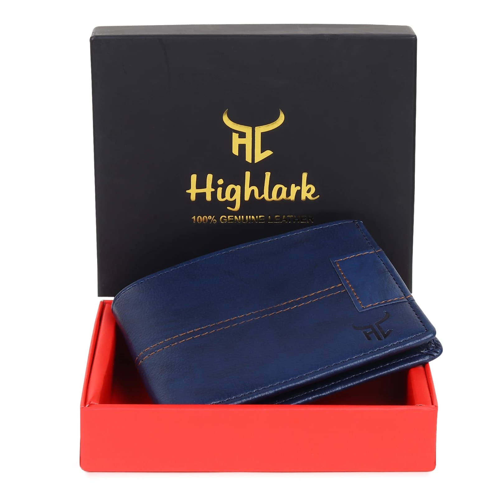 Highlark Men's Blue Leather Bi-Fold Wallet with Contrast Stitch Stripe 4