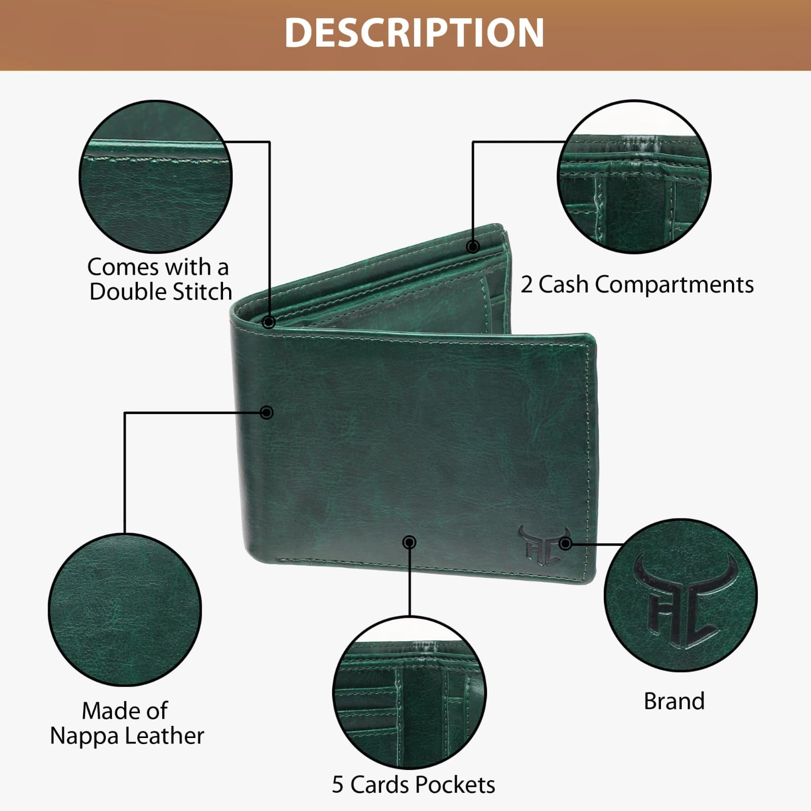 Highlark Vintage Marbled Green Leather Bi-Fold Pocket Wallet 2