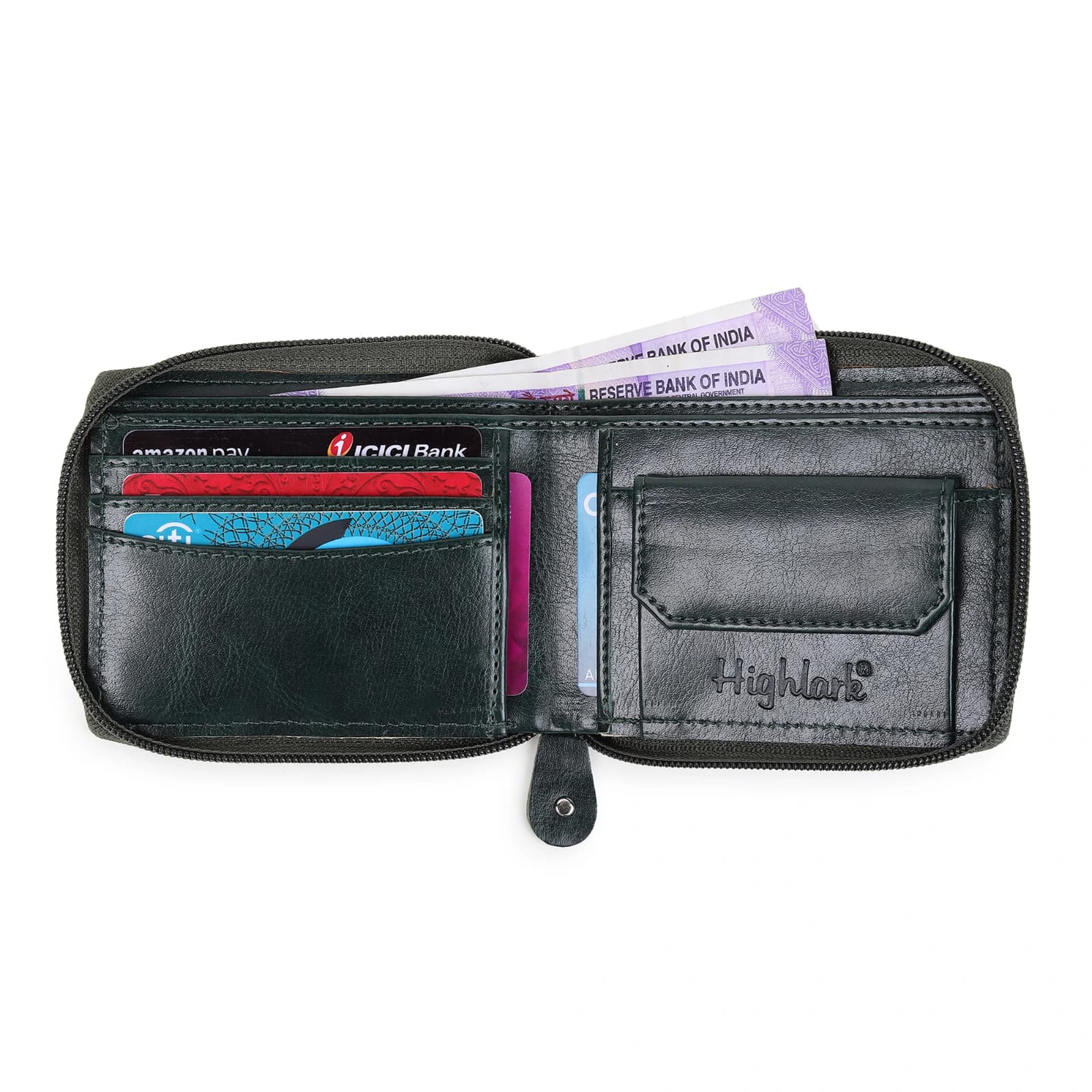Highlark Men's Zip-Around Leather Wallet – Deep Forest Green 3