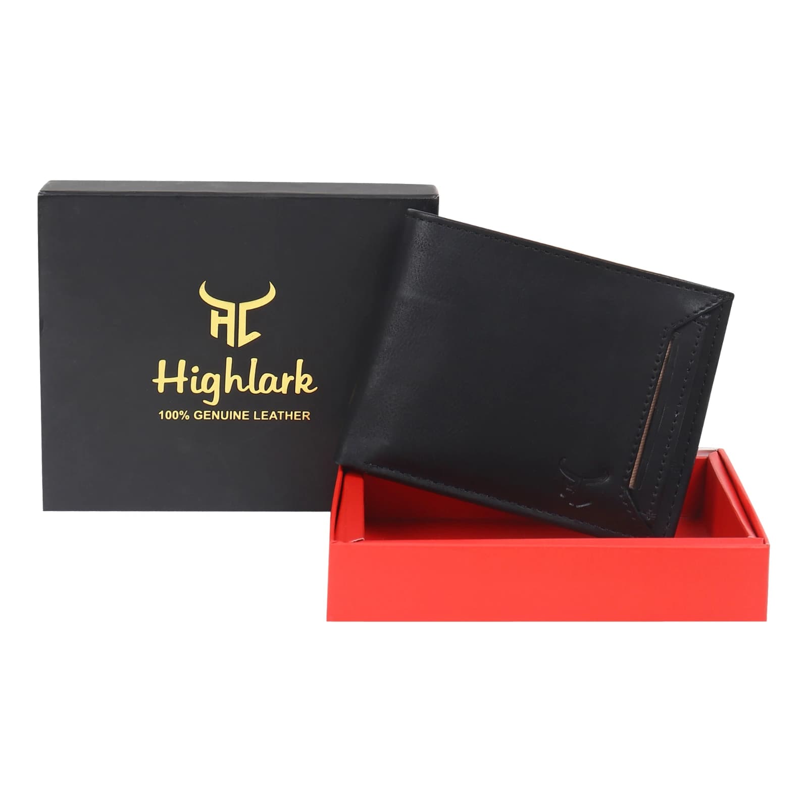 Highlark Executive Smooth Black Leather Bi-Fold Wallet – Outer Slip Pocket 1