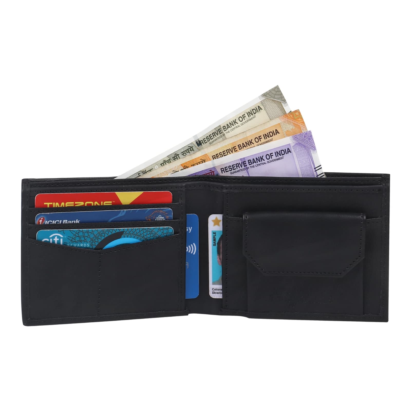 Highlark Executive Smooth Black Leather Bi-Fold Wallet – Outer Slip Pocket 4