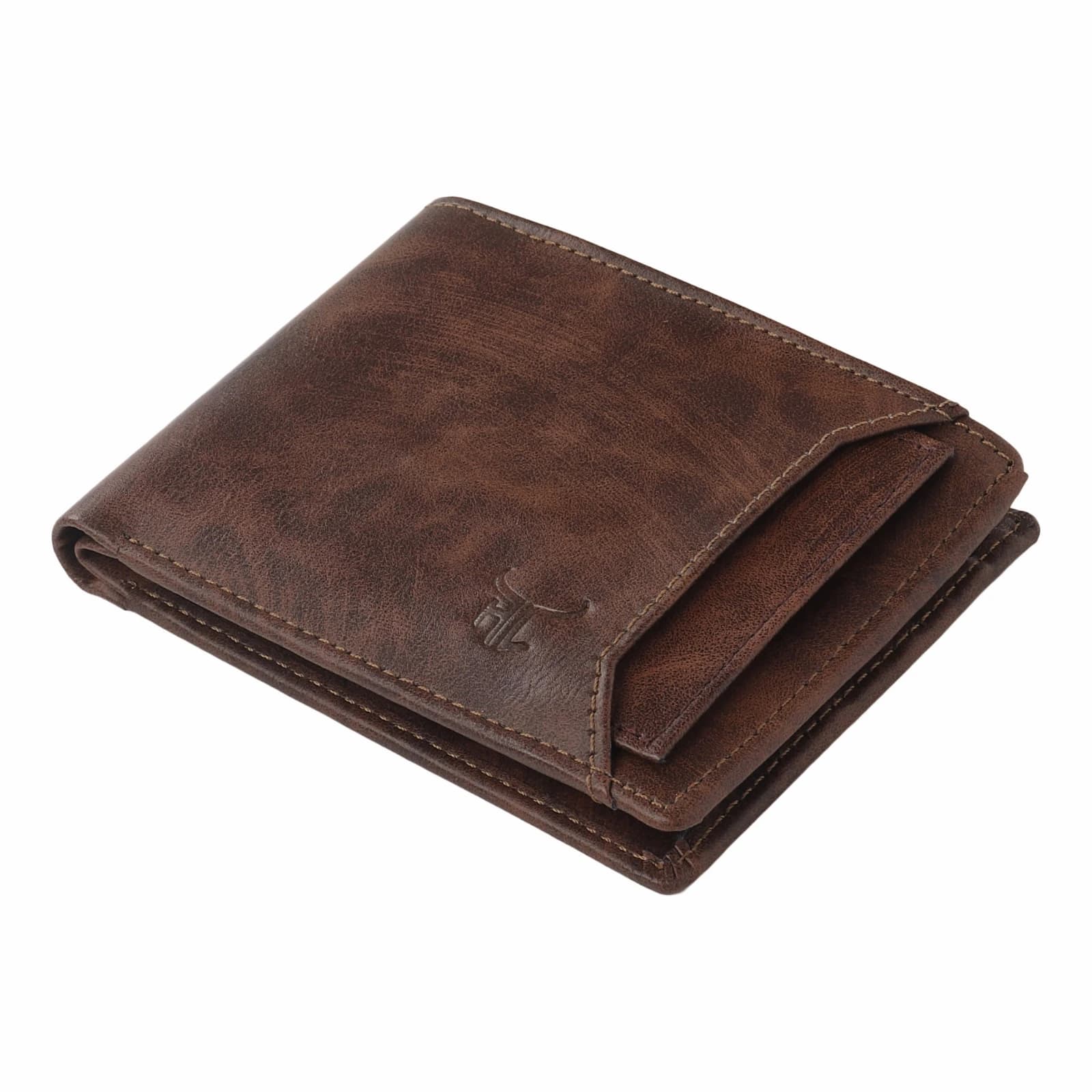 Highlark Men's RFID Protected PU Leather Bi-Fold Wallet with Quick-Access Card Slot – Distressed Brown 2