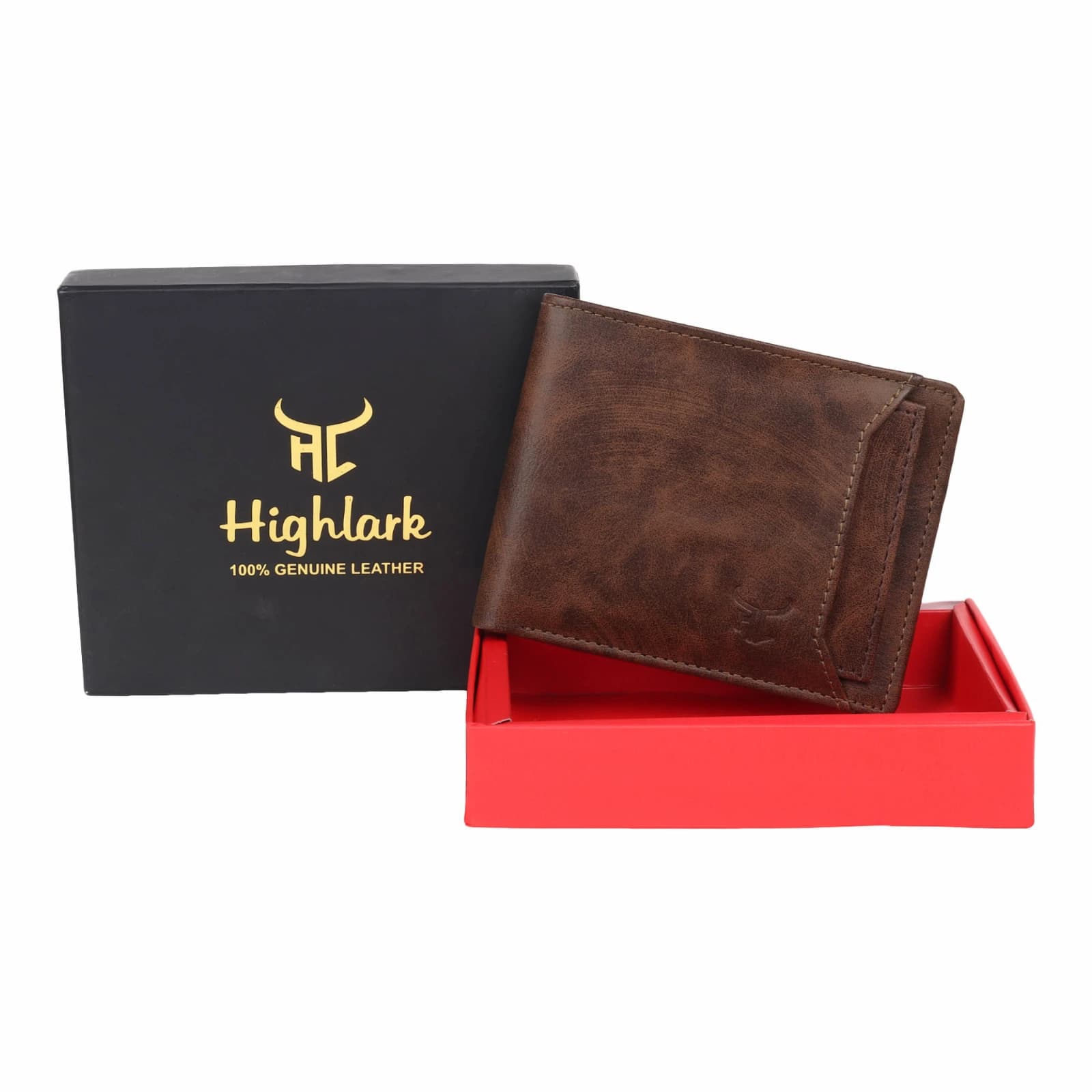 Highlark Men's RFID Protected PU Leather Bi-Fold Wallet with Quick-Access Card Slot – Distressed Brown 1