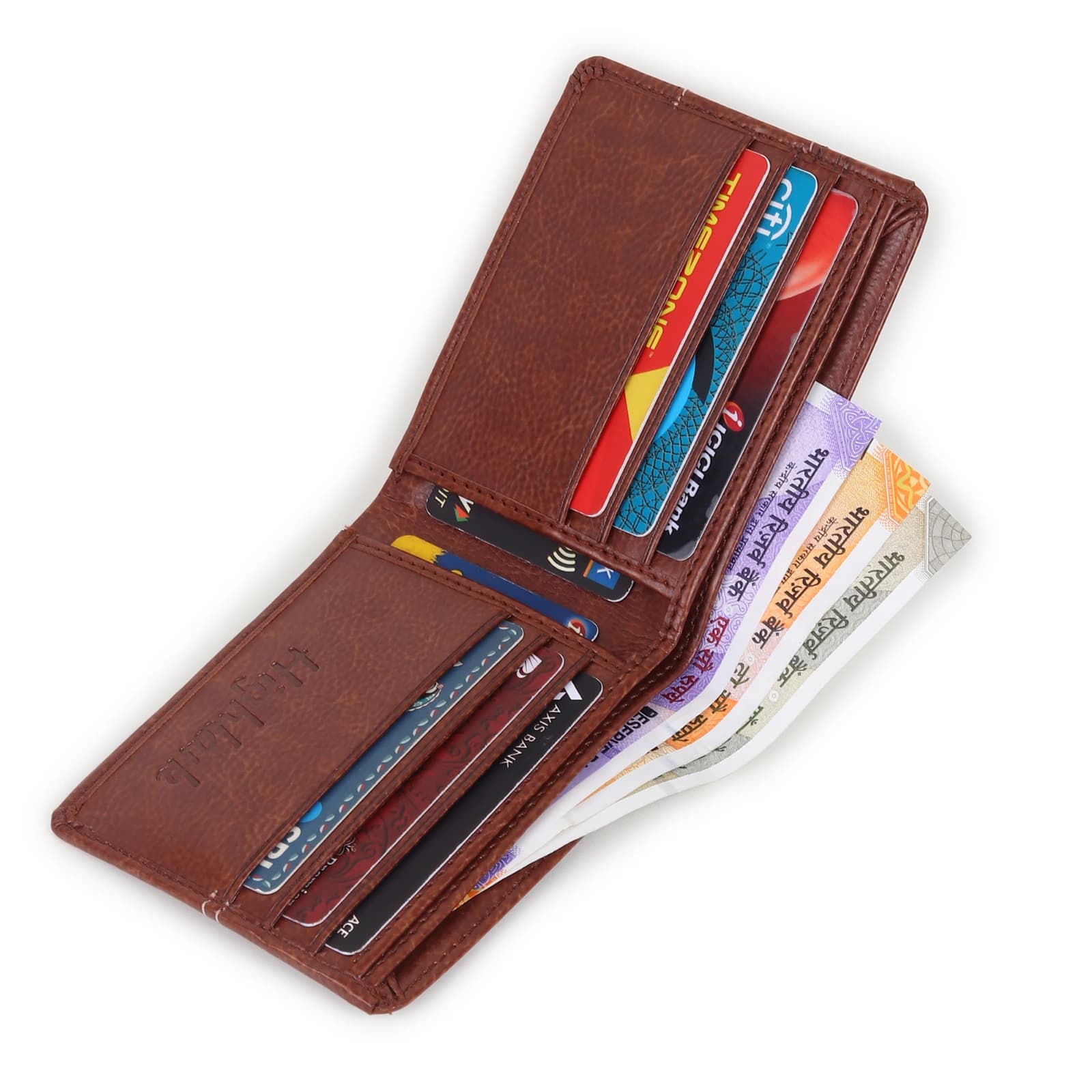 Highlark Classic Cognac Brown Leather Pocket Wallet – Contrast Stripe 5