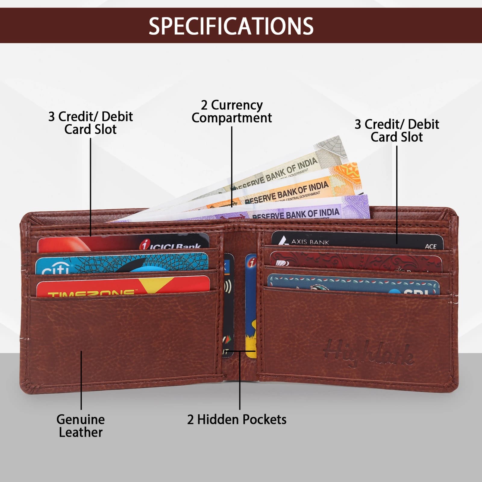 Highlark Classic Cognac Brown Leather Pocket Wallet – Contrast Stripe 4