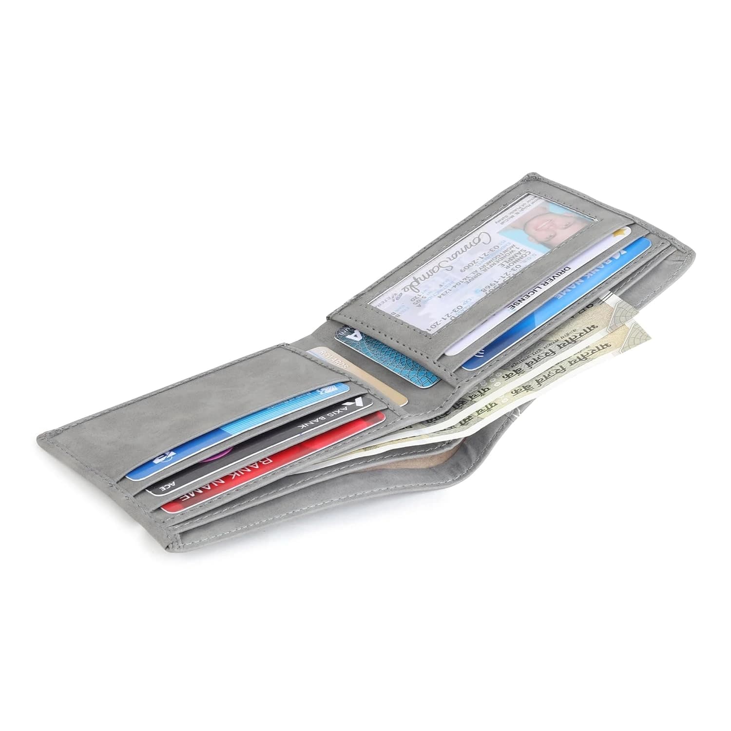 Highlark Slate Grey Leather Bi-Fold Pocket Wallet – Striped Ribbon Detail 5