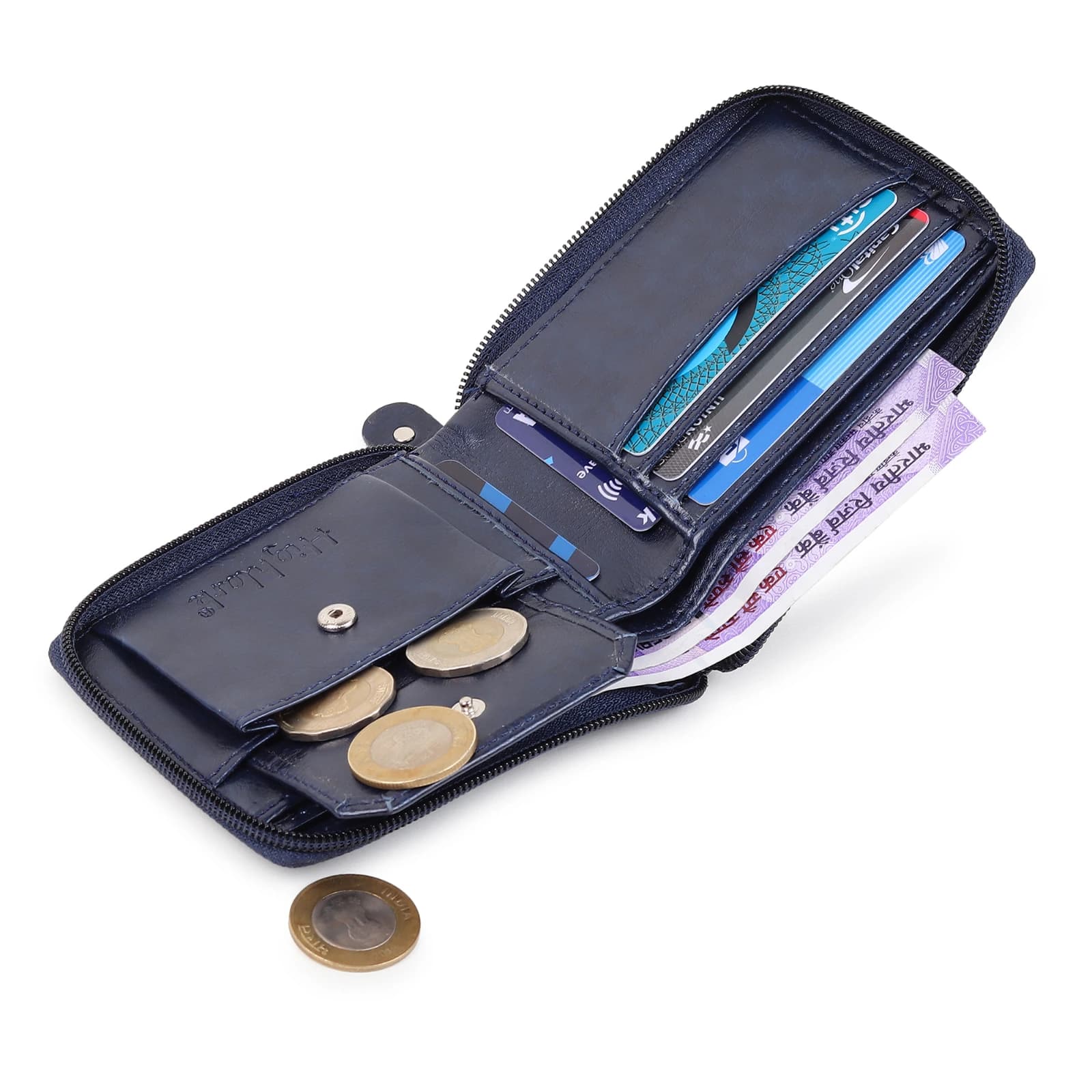 Highlark Secure Full-Zip Leather Pocket Wallet – Midnight Blue 5