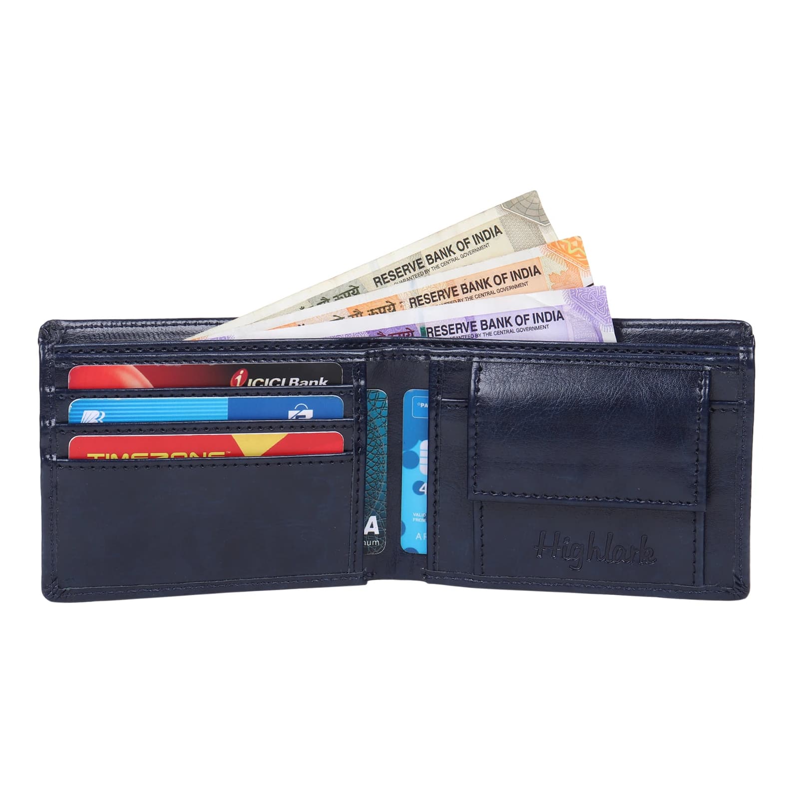 Highlark Men's Slim Textured Blue Leather Bi-Fold Wallet – Scratch-Resistant Pocket Card and Cash Holder with Embossed Logo 4