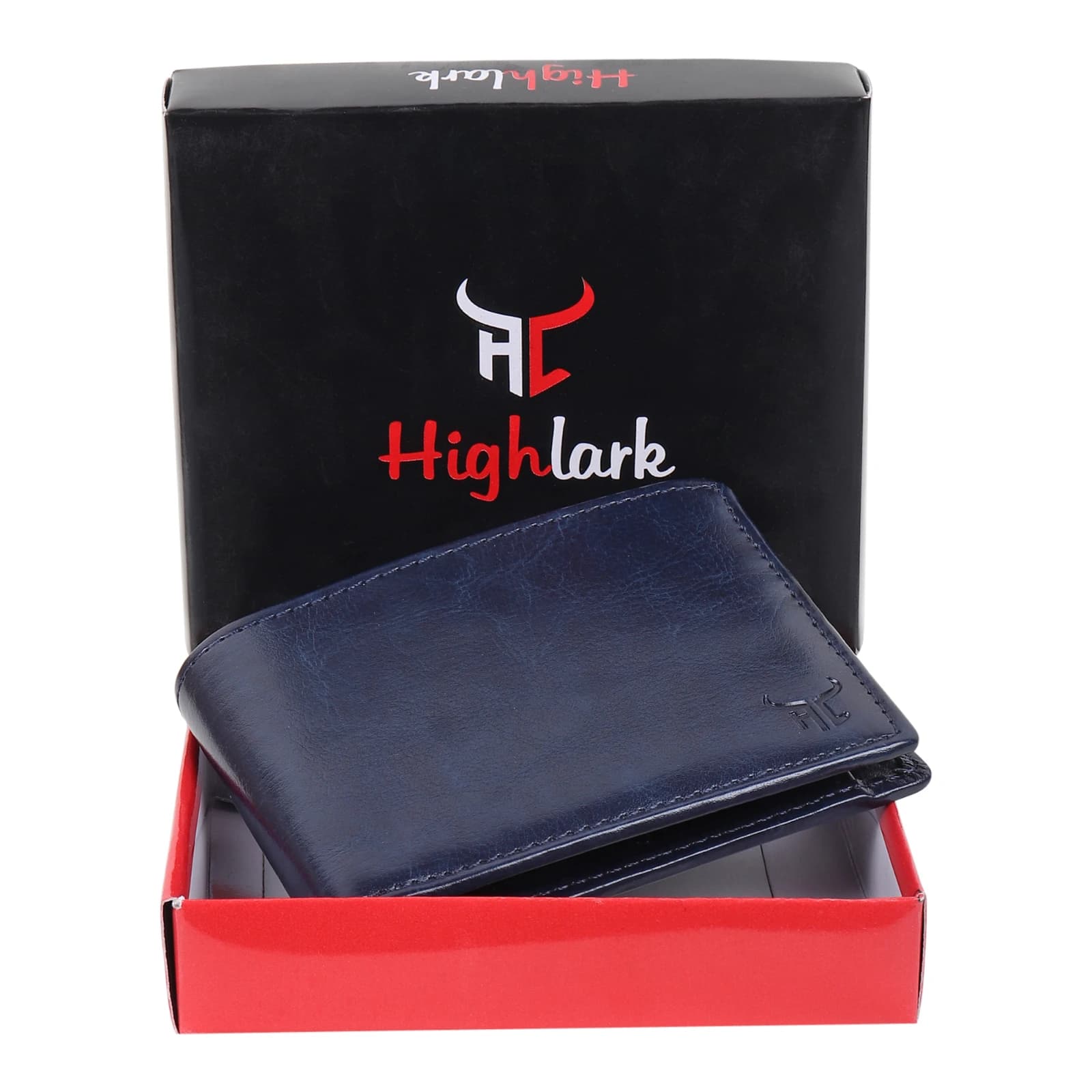 Highlark Men's Slim Textured Blue Leather Bi-Fold Wallet – Scratch-Resistant Pocket Card and Cash Holder with Embossed Logo 1