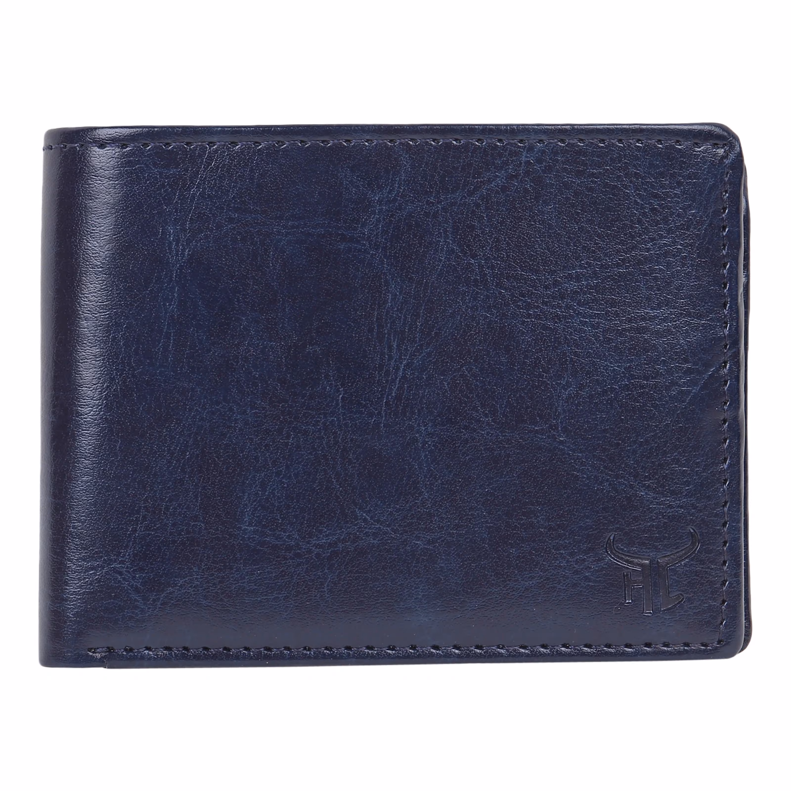 Highlark Men's Slim Textured Blue Leather Bi-Fold Wallet – Scratch-Resistant Pocket Card and Cash Holder with Embossed Logo 2