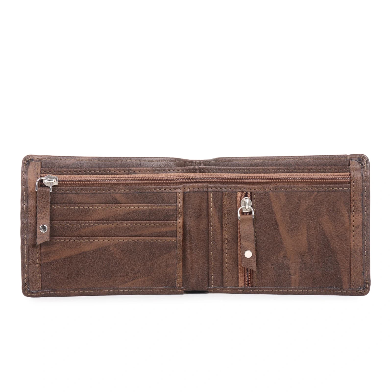 Highlark Men's Slim Textured Brown Bi-Fold Wallet – Interior Zipper Coin Pocket and Cash Card Organizer 1