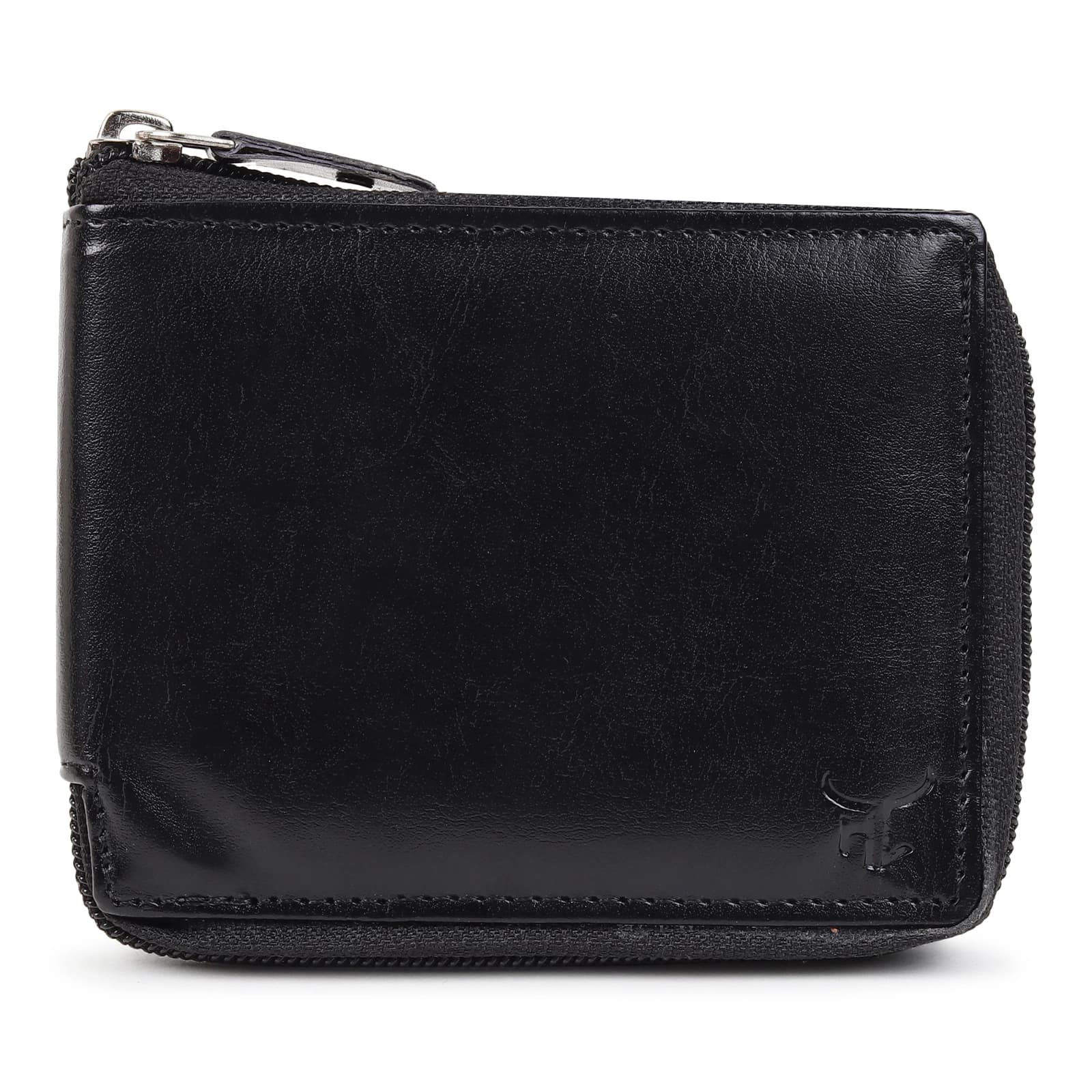 Highlark Men's Slim Zip-Around Black Leather Bi-Fold Wallet – Full Zipper Card and Cash Organizer with Embossed Logo 2