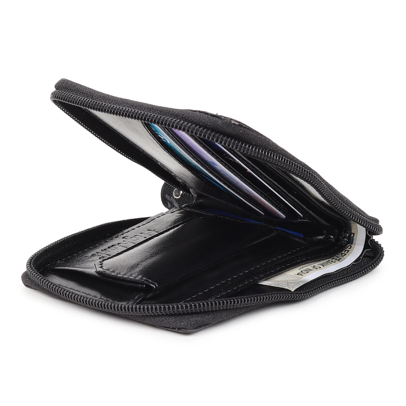 Highlark Men's Slim Zip-Around Black Leather Bi-Fold Wallet – Full Zipper Card and Cash Organizer with Embossed Logo 5